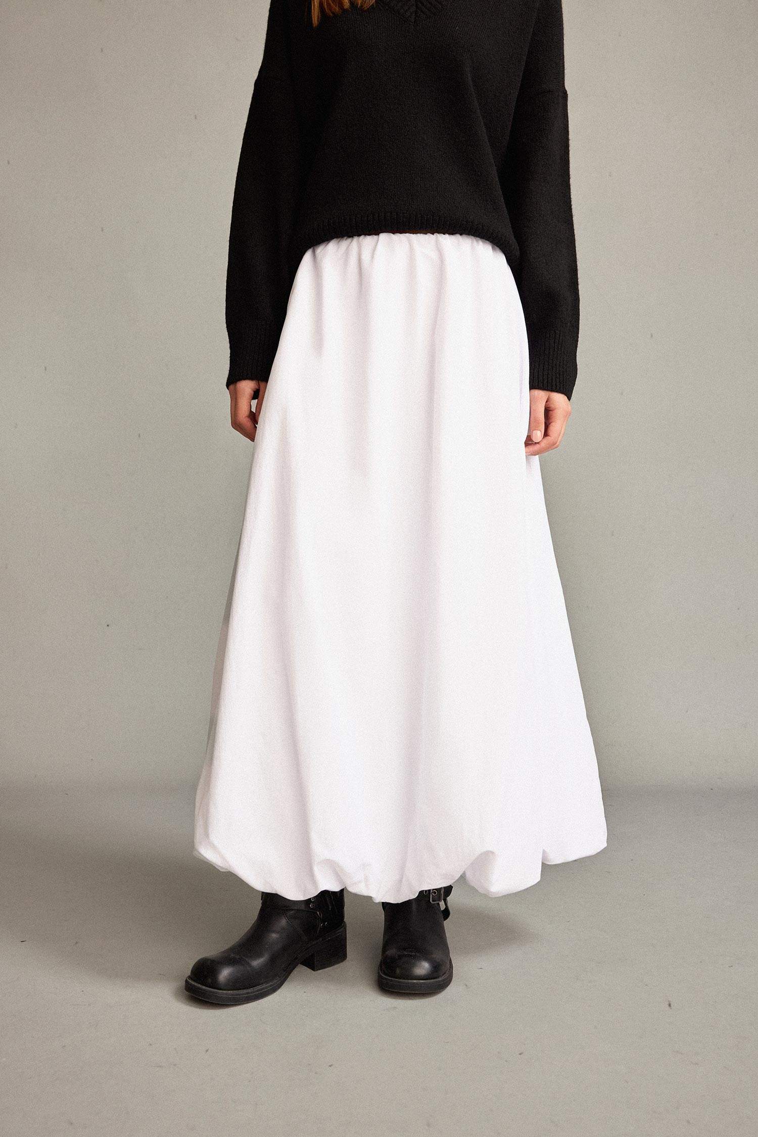 Balloon Fit Poplin Lined Elastic Band Skirt