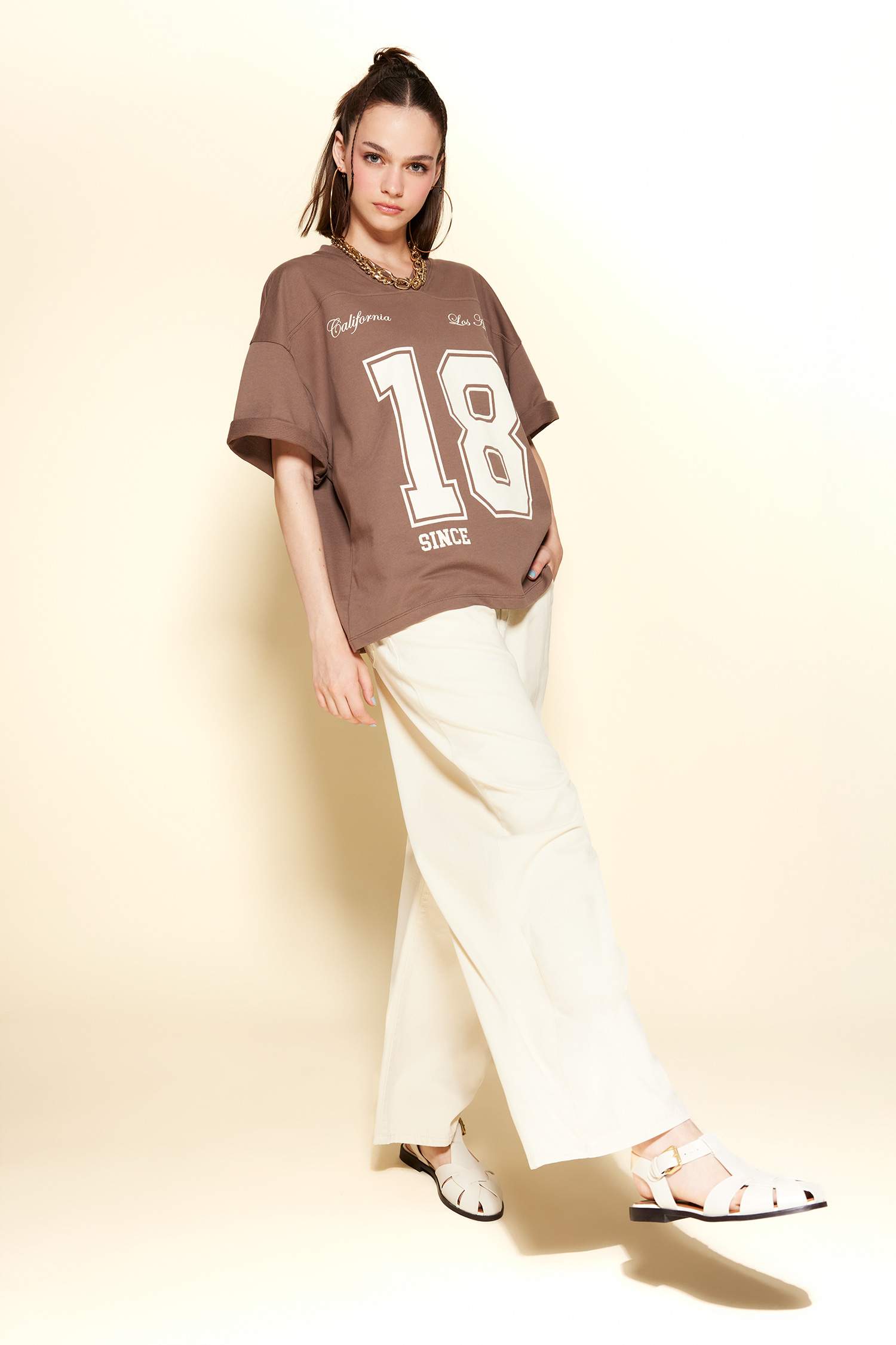 Coool Oversize Geniş Kalıp V Yaka Baskılı Kısa Kollu Tişört