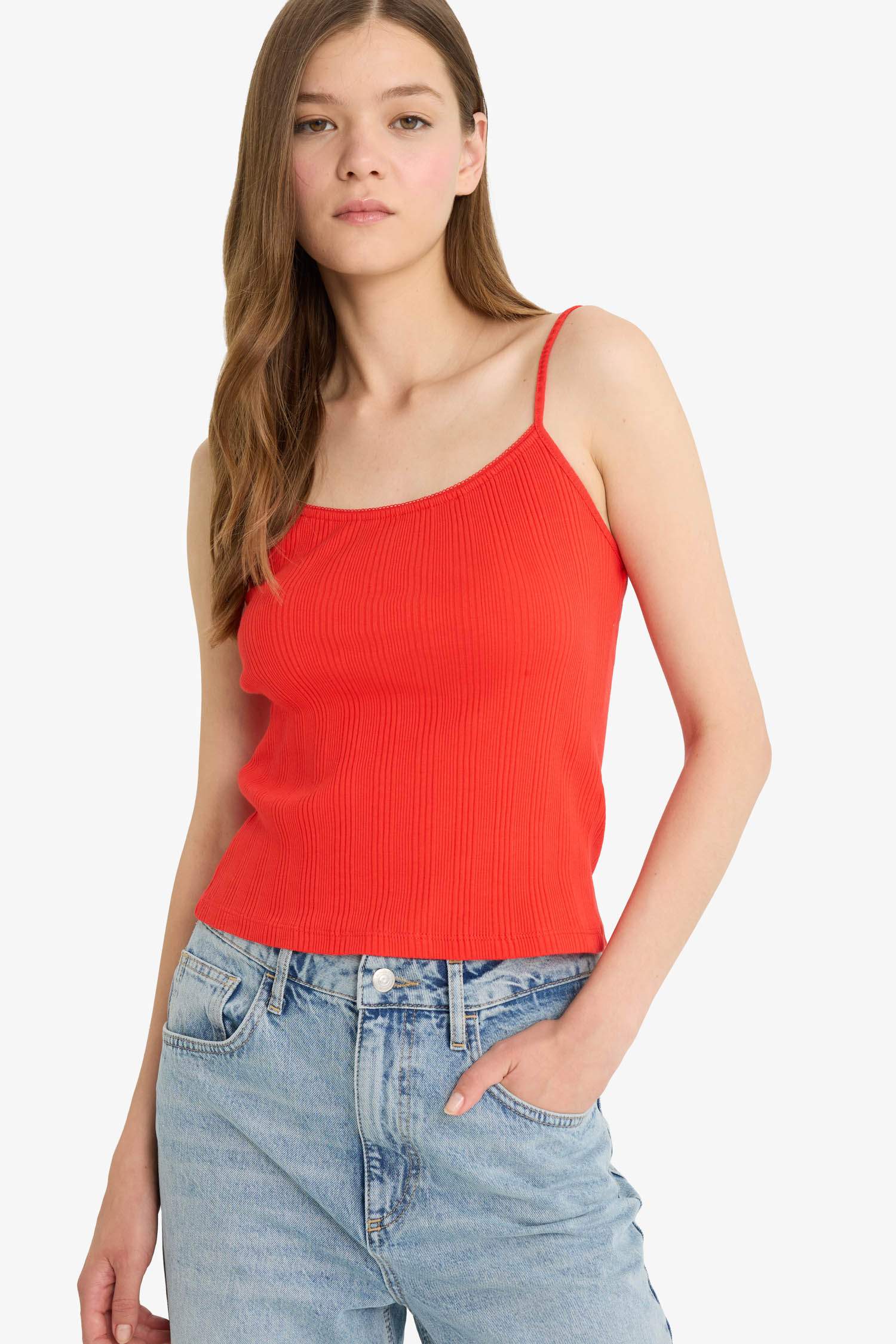 Coool Fitted U Yaka Fitilli Kaşkorse Askılı Kırmızı Atlet