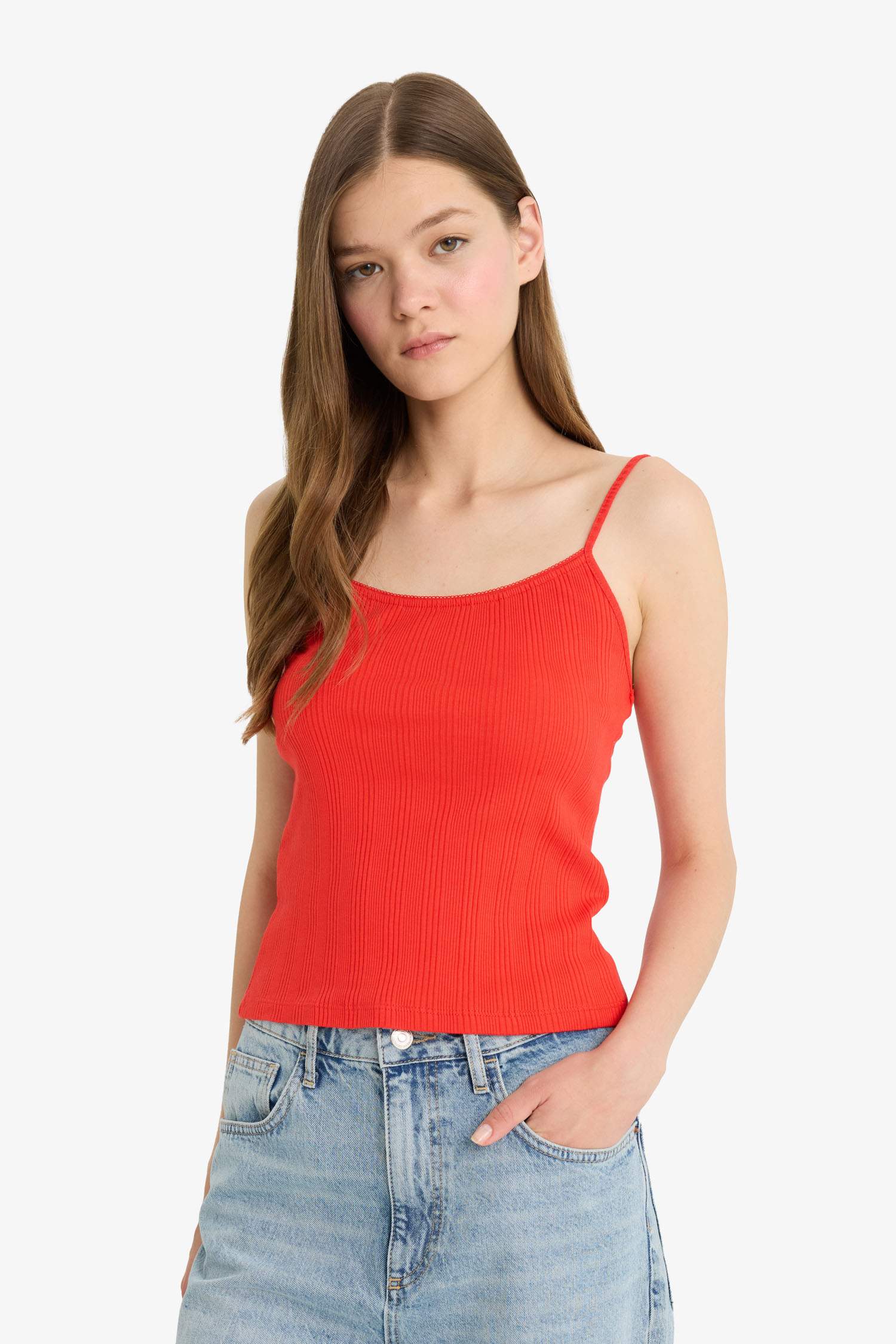 Coool Fitted U Yaka Fitilli Kaşkorse Askılı Kırmızı Atlet