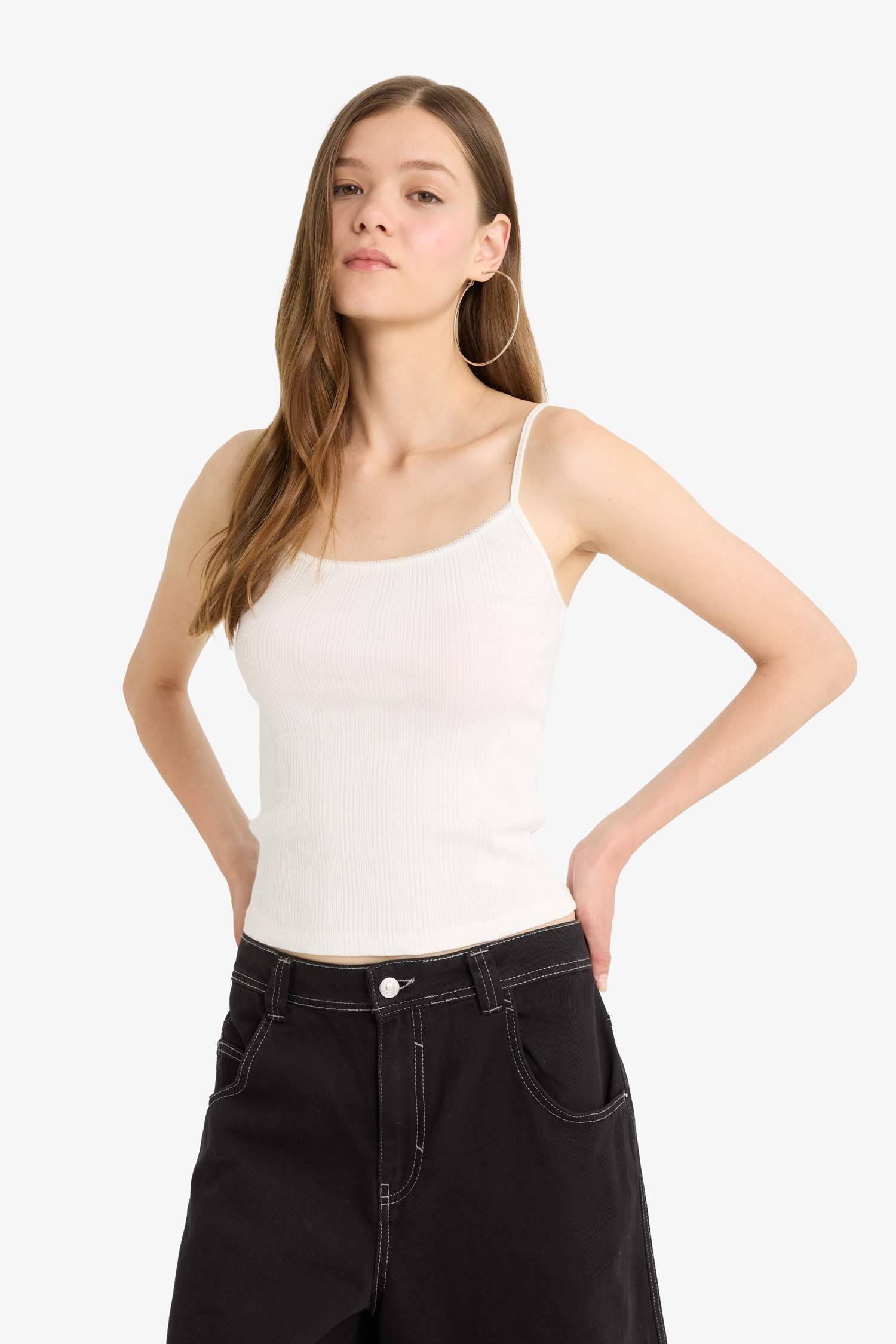 Coool Fitted U Yaka Fitilli Kaşkorse Askılı Beyaz Atlet