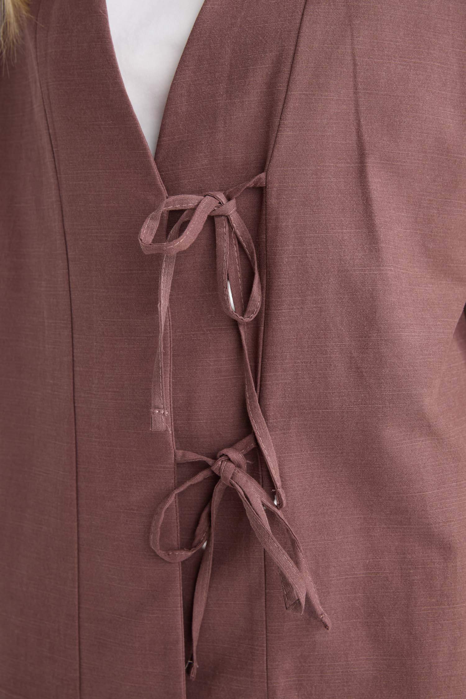 Regular Fit V Yaka Keten Karışımlı Kimono