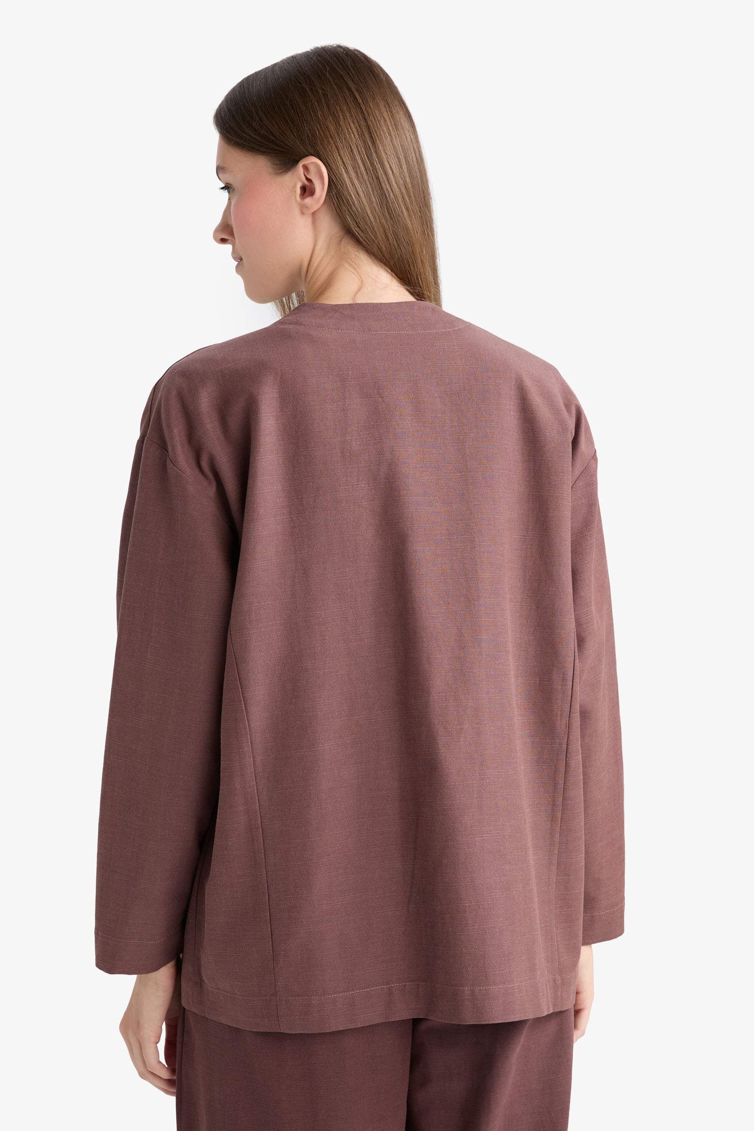 Regular Fit V Yaka Keten Karışımlı Kimono