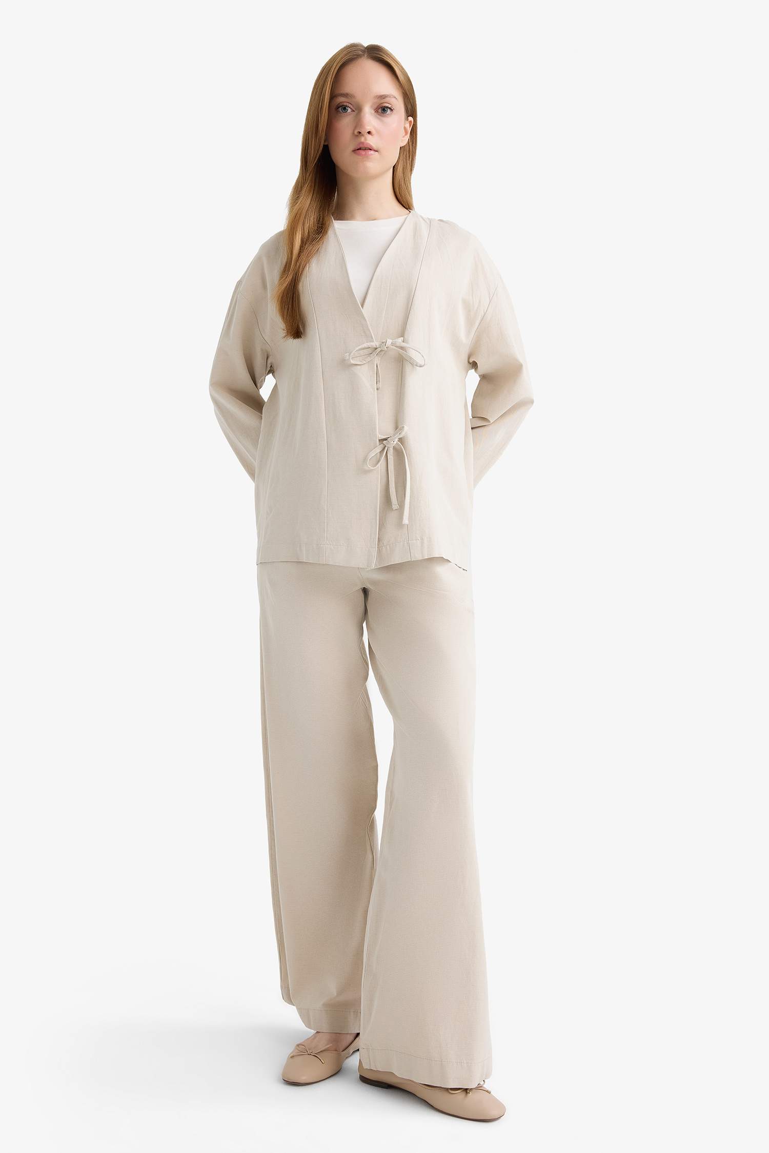 Wide Leg Linen Blended Trousers