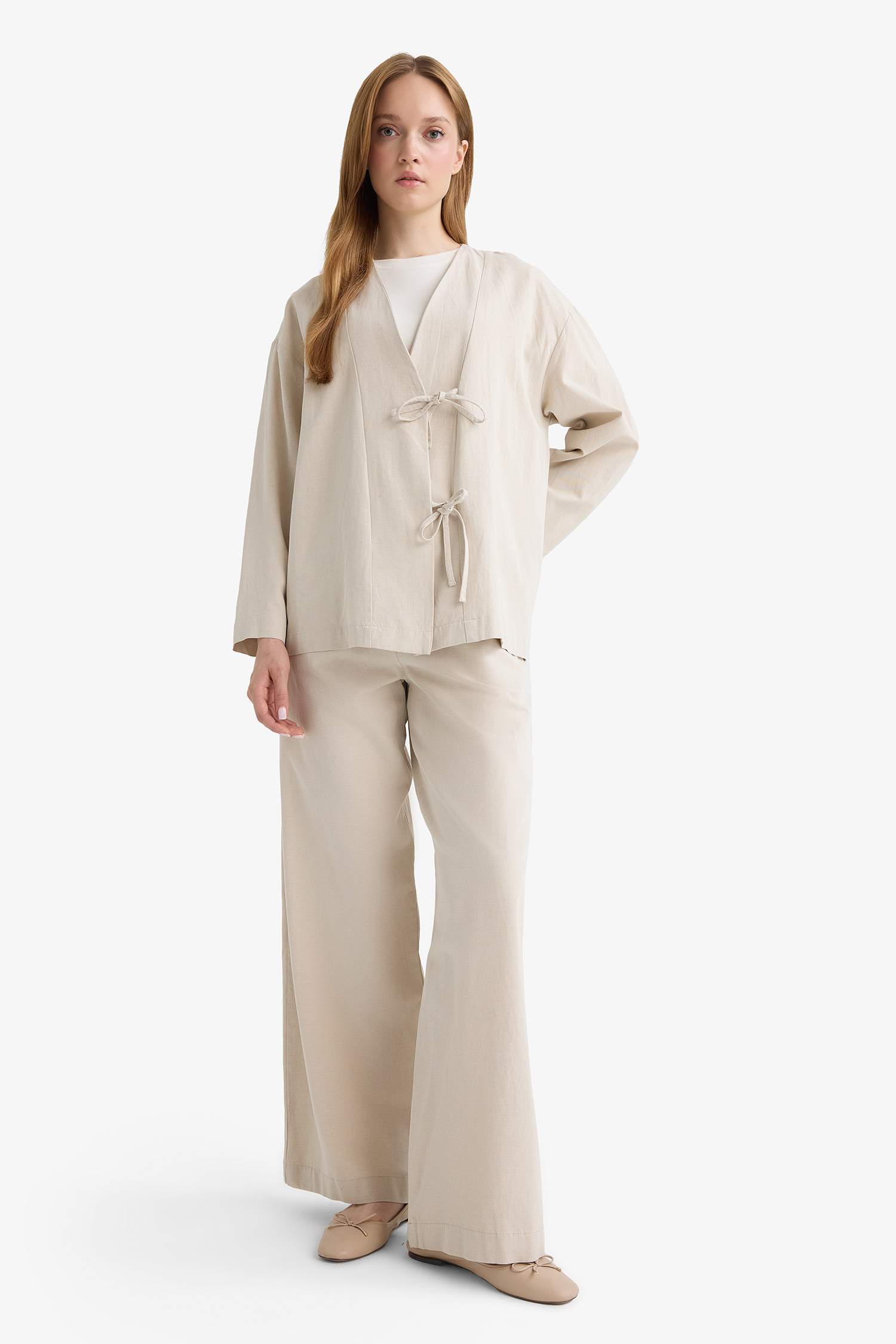 Wide Leg Linen Blended Trousers