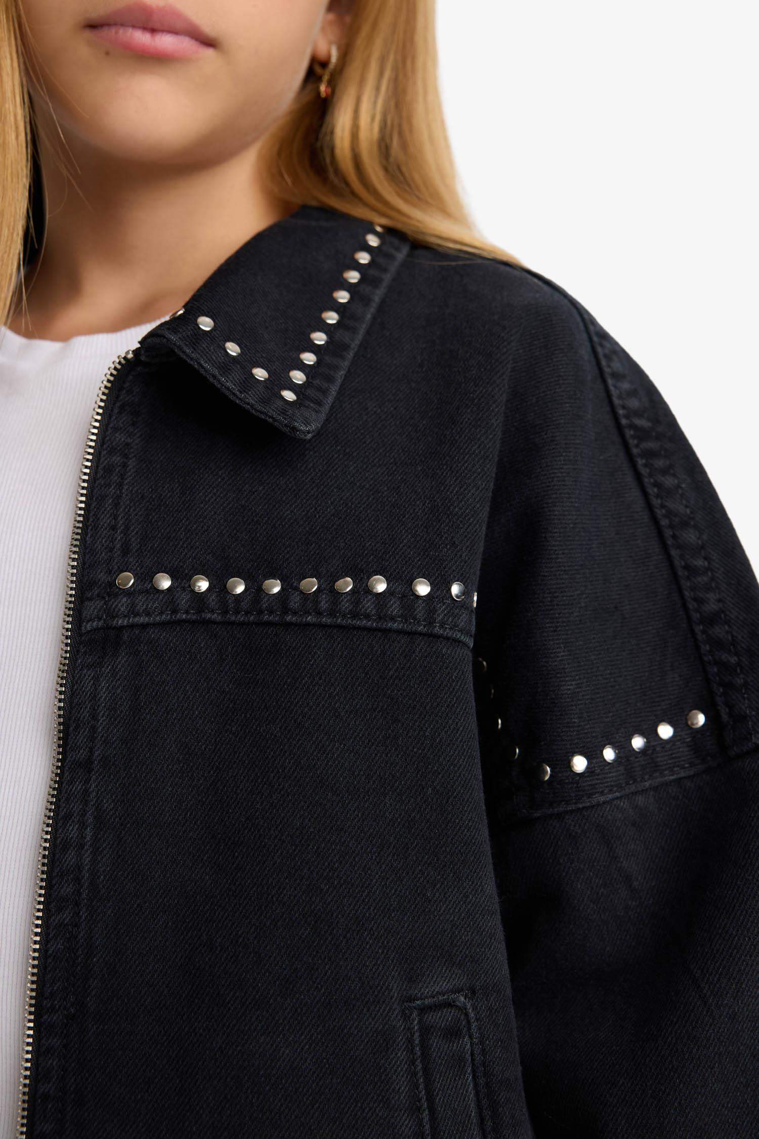 Kız Çocuk Pamuklu Fermuarlı Denim Ceket