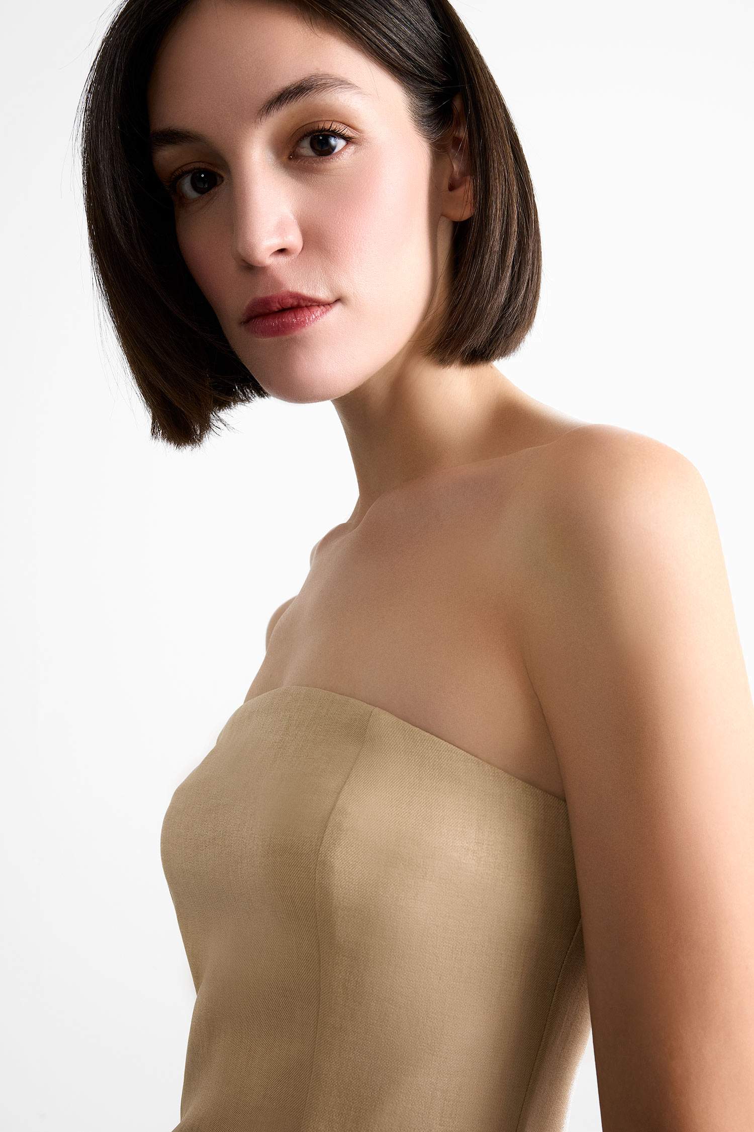 Vücudu Saran Straplez Basic Düz Bluz