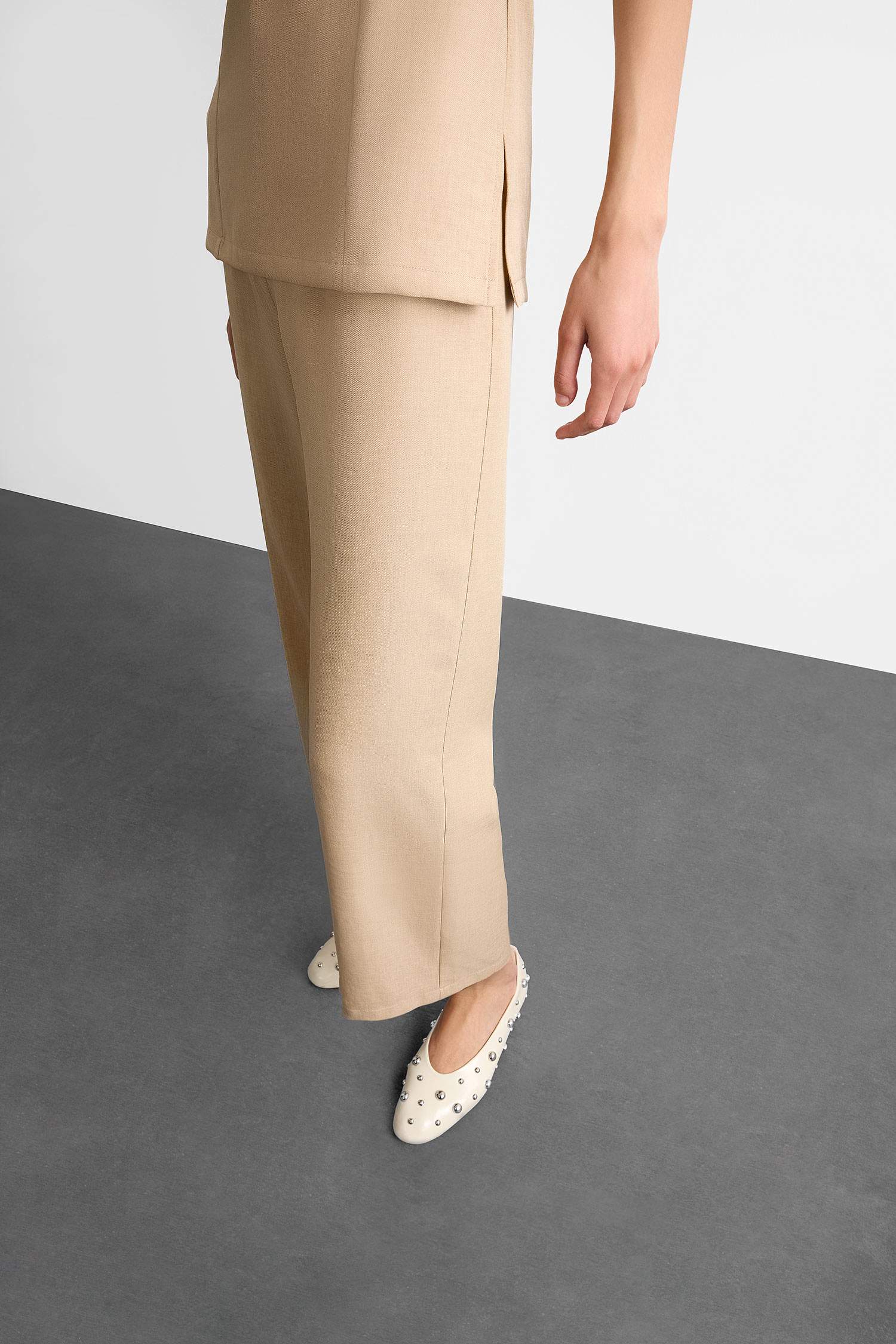 Fermuarlı Yüksek Bel Kısa Paça Bilek Boy Keten Karışımlı Pantolon