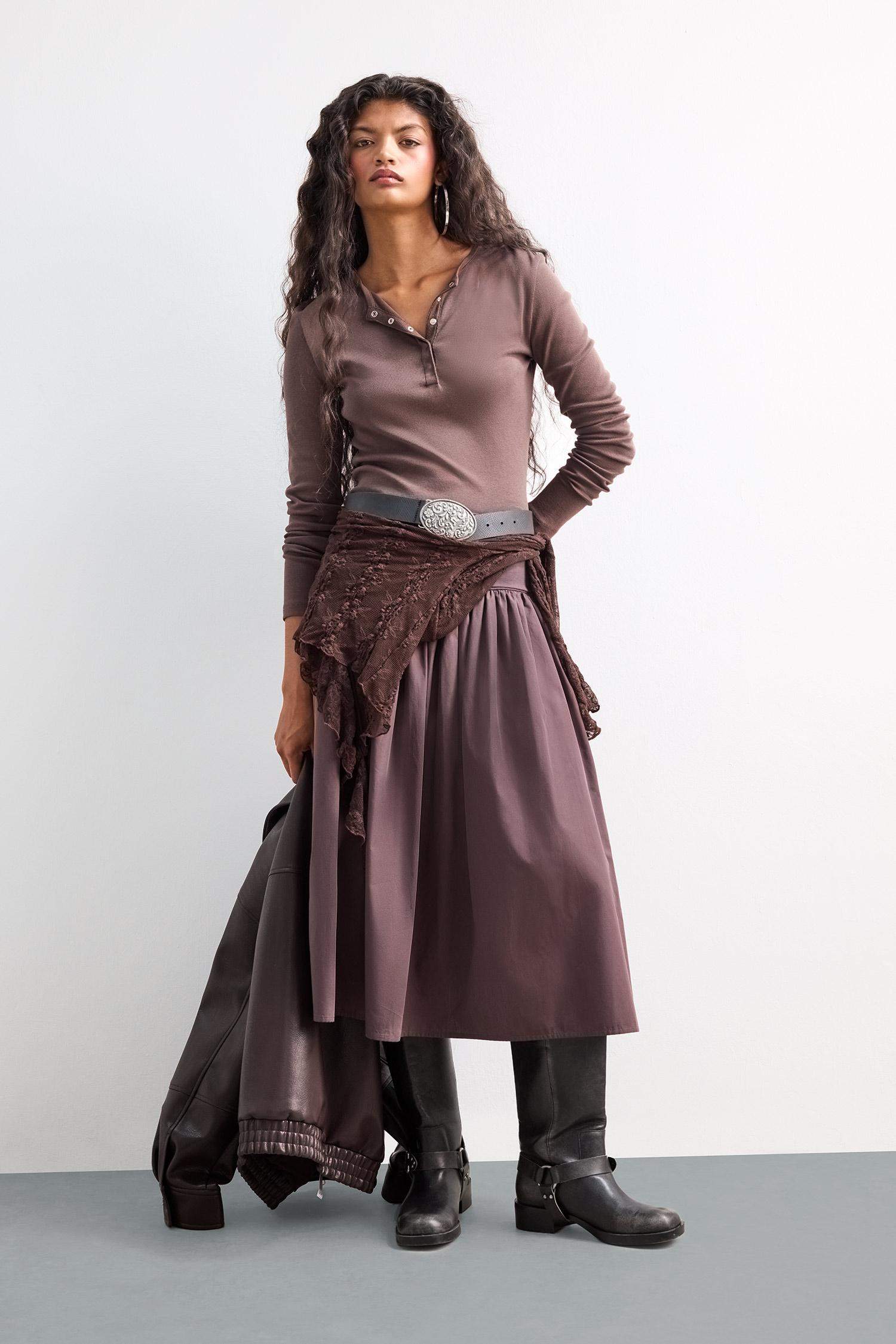 Coool A Kesim Yüksek Bel Poplin Midi Etek