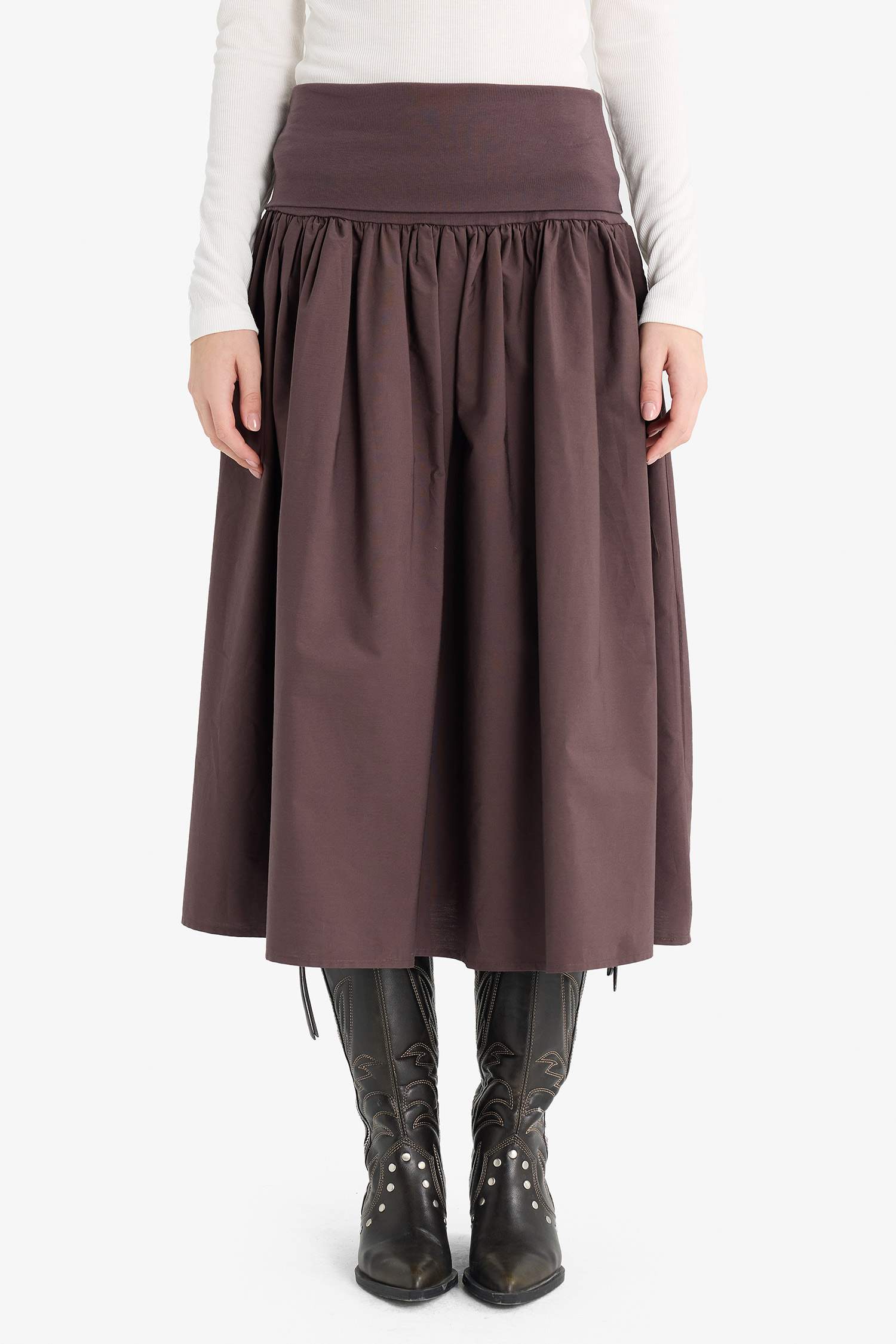 Coool A Kesim Yüksek Bel Poplin Midi Etek