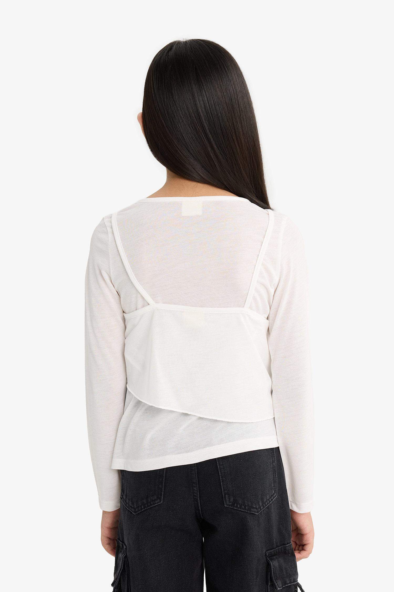 Kız Çocuk Fitted Bisiklet Yaka Uzun Kollu Tişört