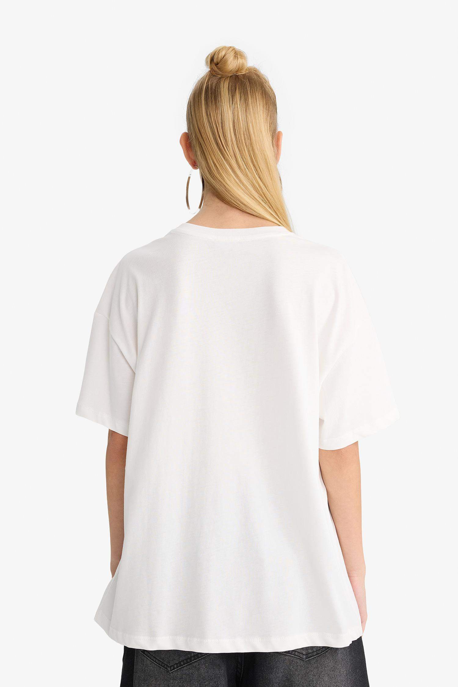 Coool Oversize Geniş Kalıp Bisiklet Yaka Baskılı Kısa Kollu Tişört 