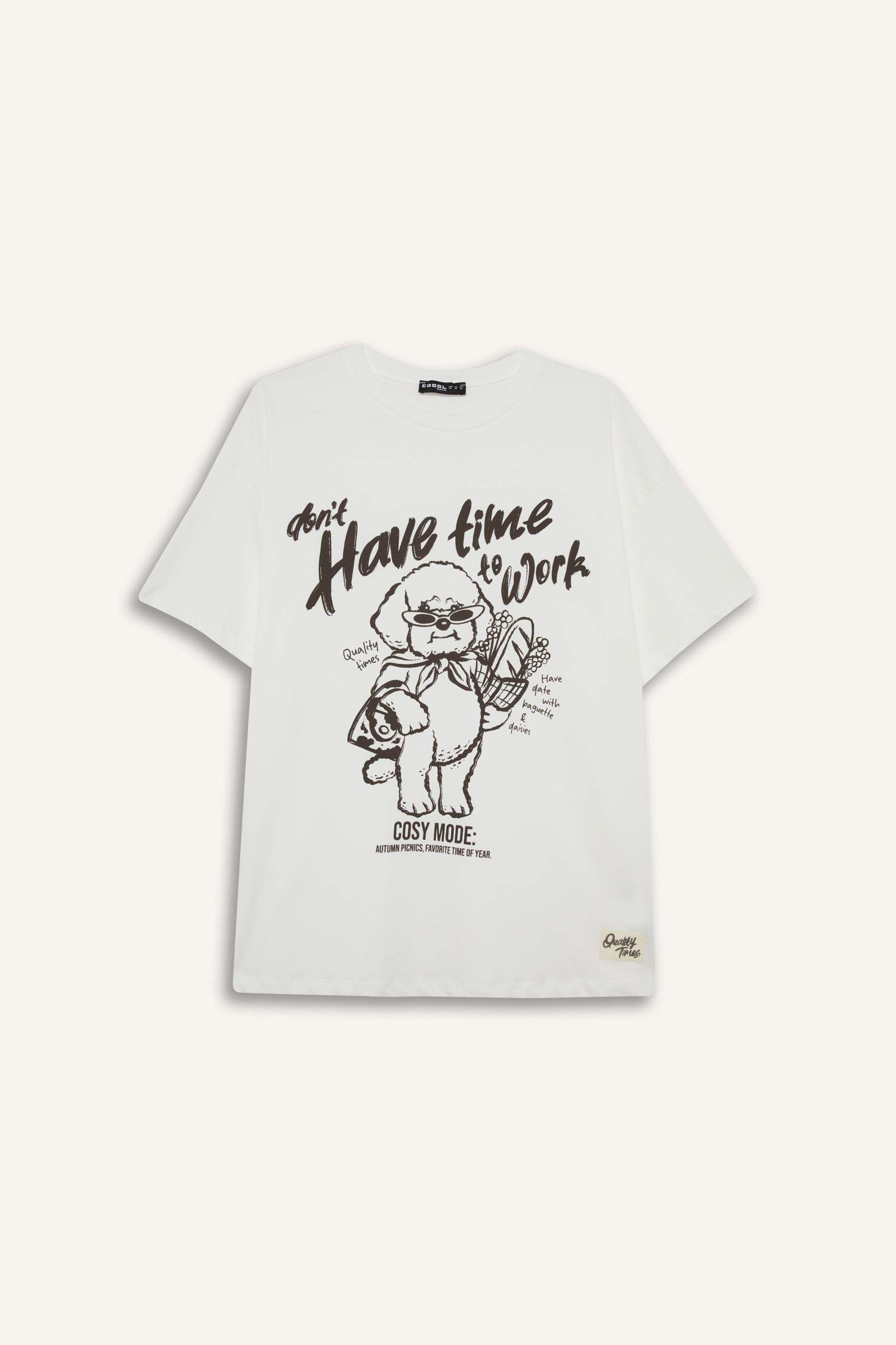 Coool Oversize Geniş Kalıp Bisiklet Yaka Baskılı Kısa Kollu Tişört 