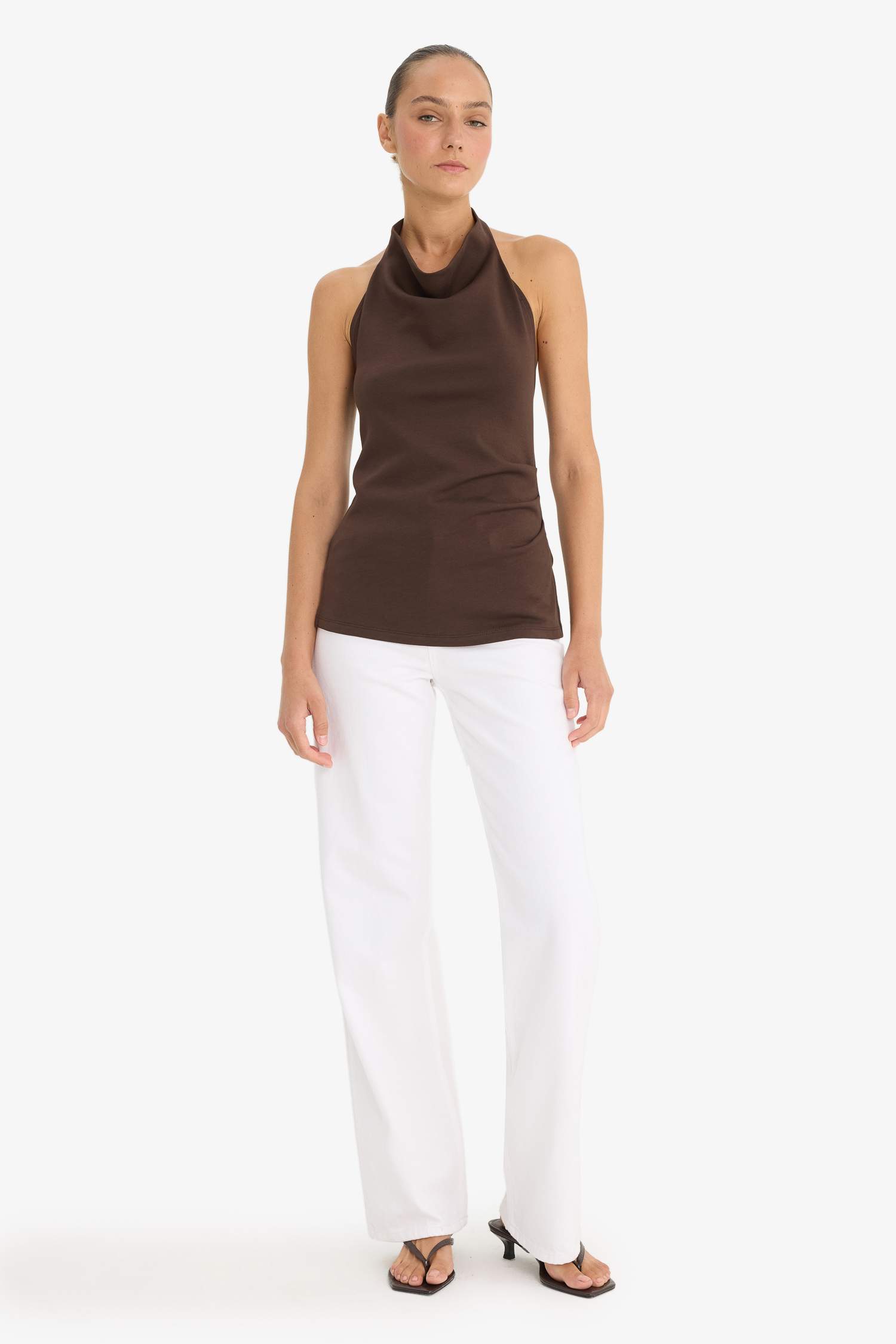 Slim Fit Dar Kesim Halter Yaka Bluz