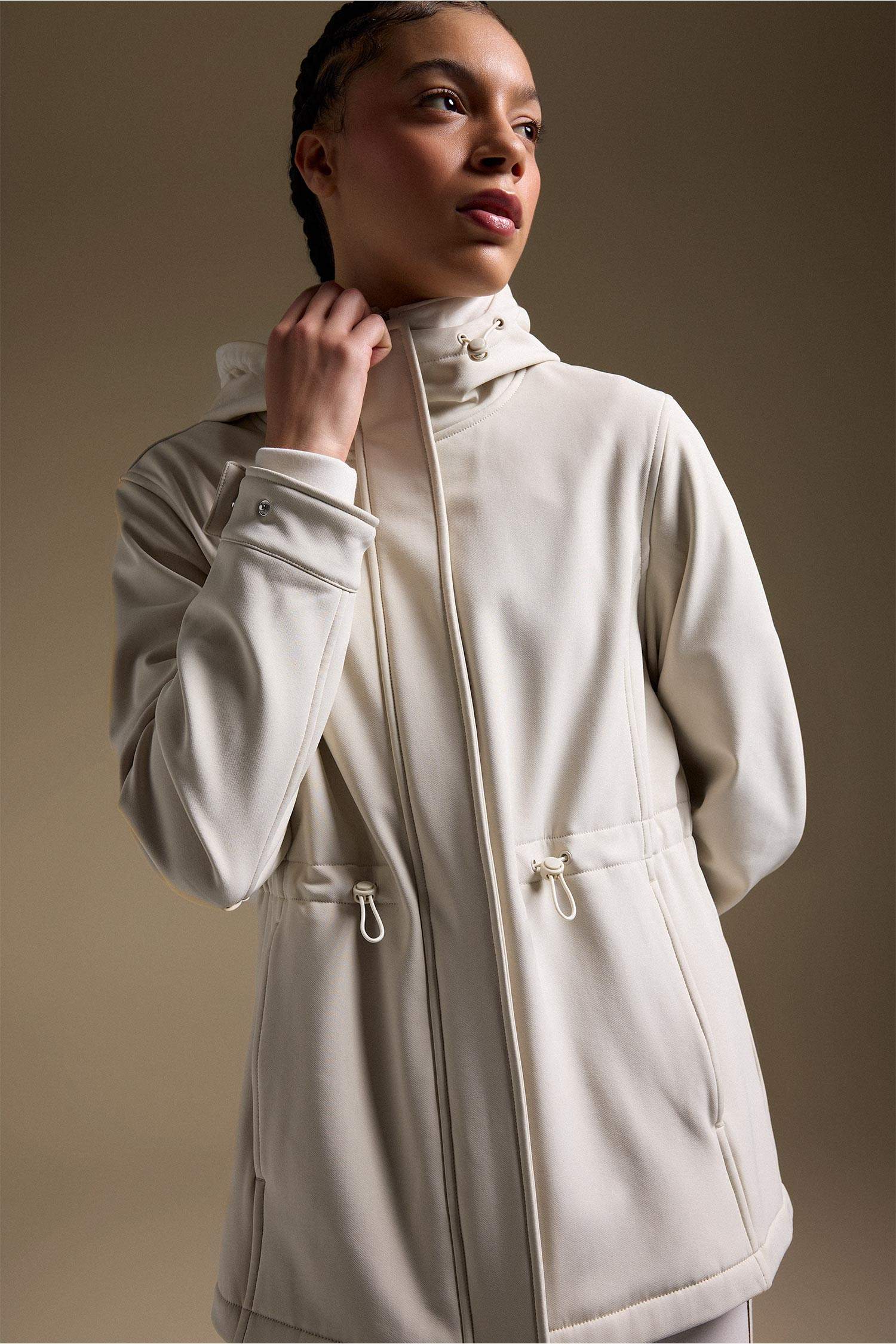 Beige WOMAN Regular Fit Hooded Zip-Up Waterproof Jacket 3443535