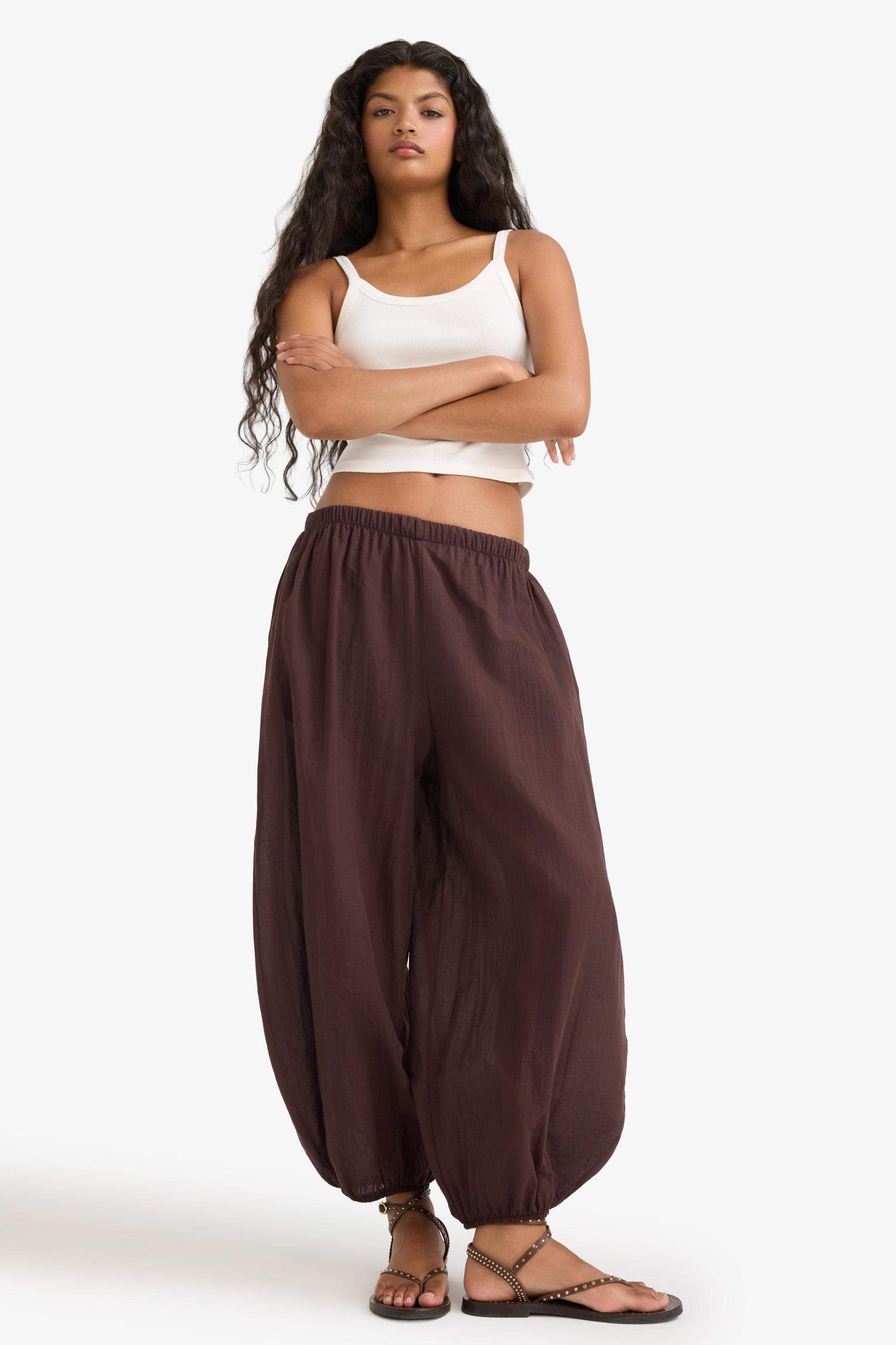 Barrel Fit Cepli Normal Bel Standart Boy Vual Şalvar Pantolon