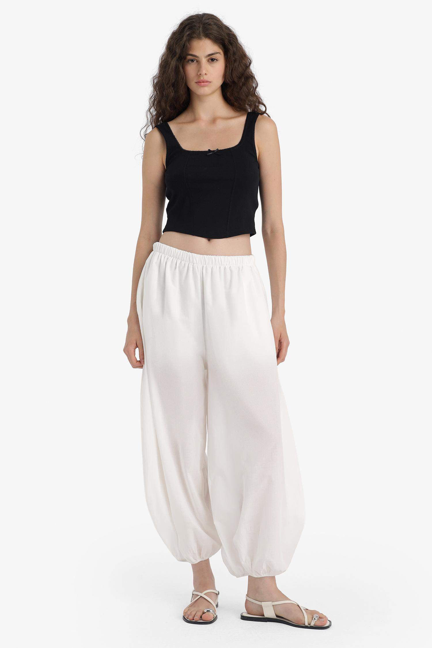 Barrel Fit Cepli Normal Bel Standart Boy Vual Şalvar Pantolon