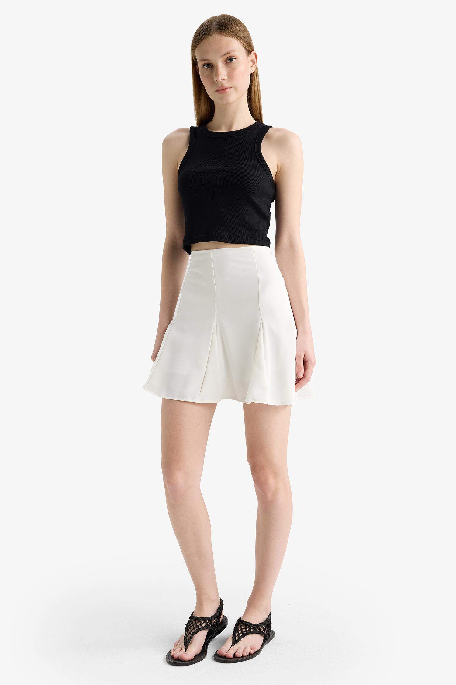 A Kesim Normal Bel Krep Mini Etek