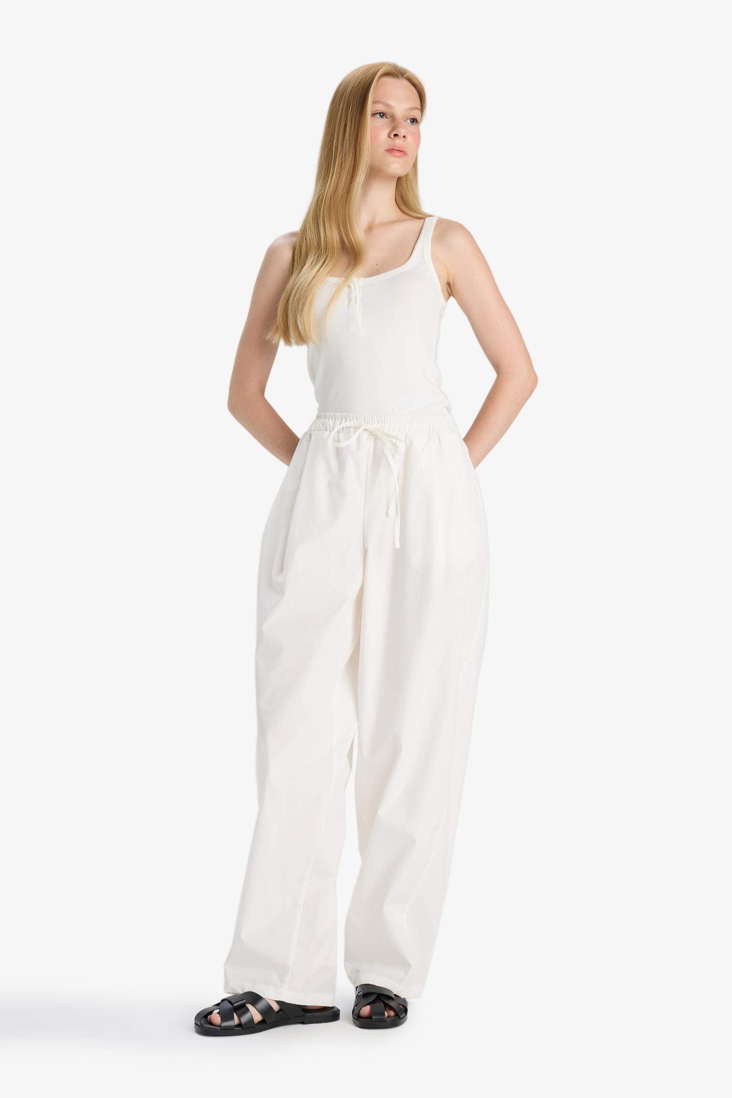 Coool Barrel Fit Normal Bel Poplin Pantolon