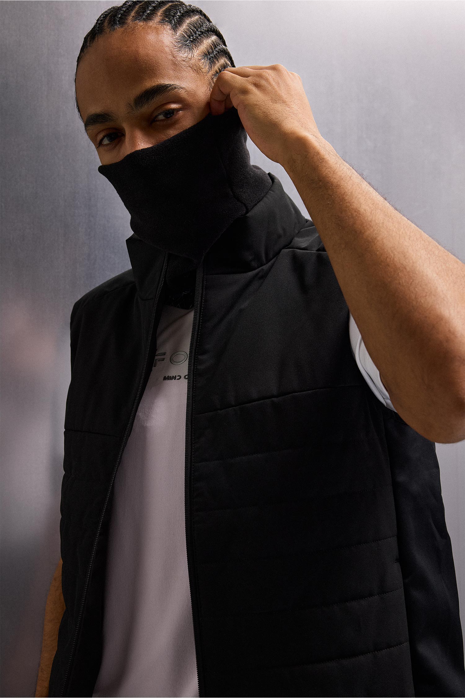 Black Man Regular Fit Half Turtleneck Waterproof Vest 3375866