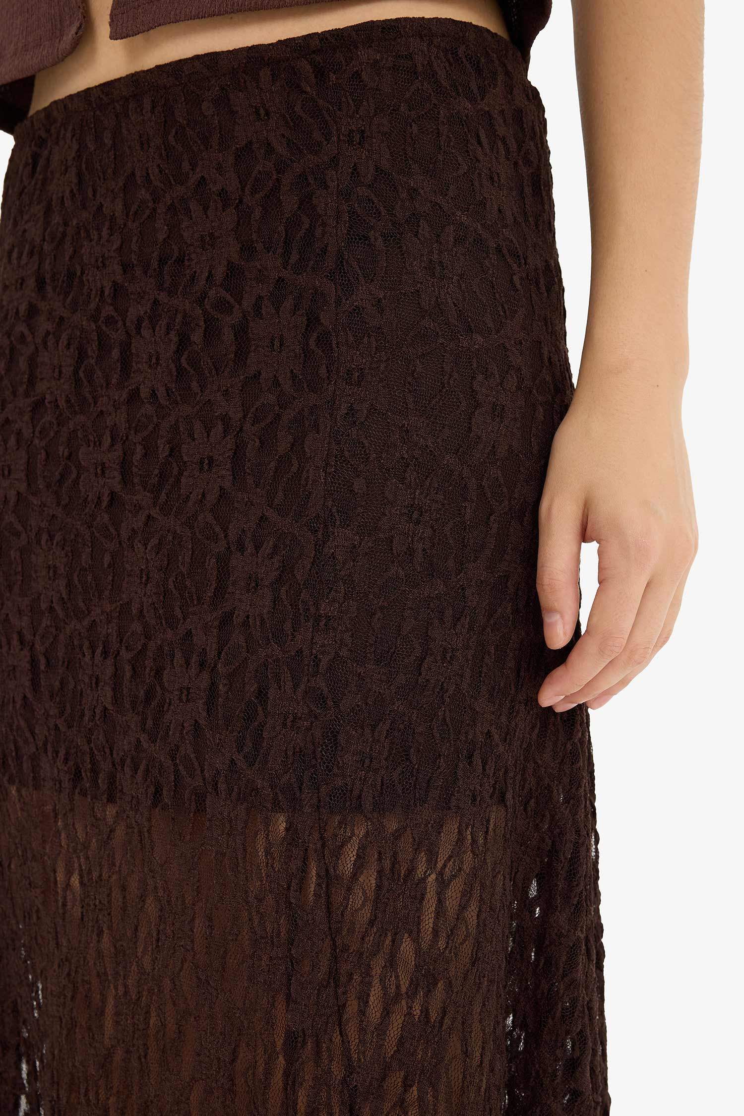 Yüksek Bel Dantel Maxi Etek