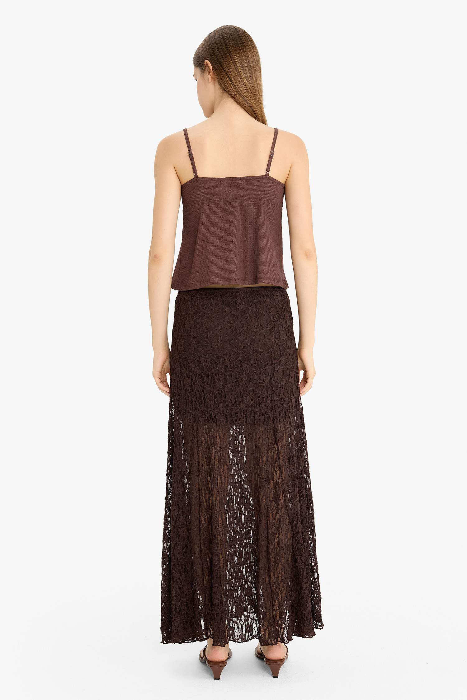 Yüksek Bel Dantel Maxi Etek