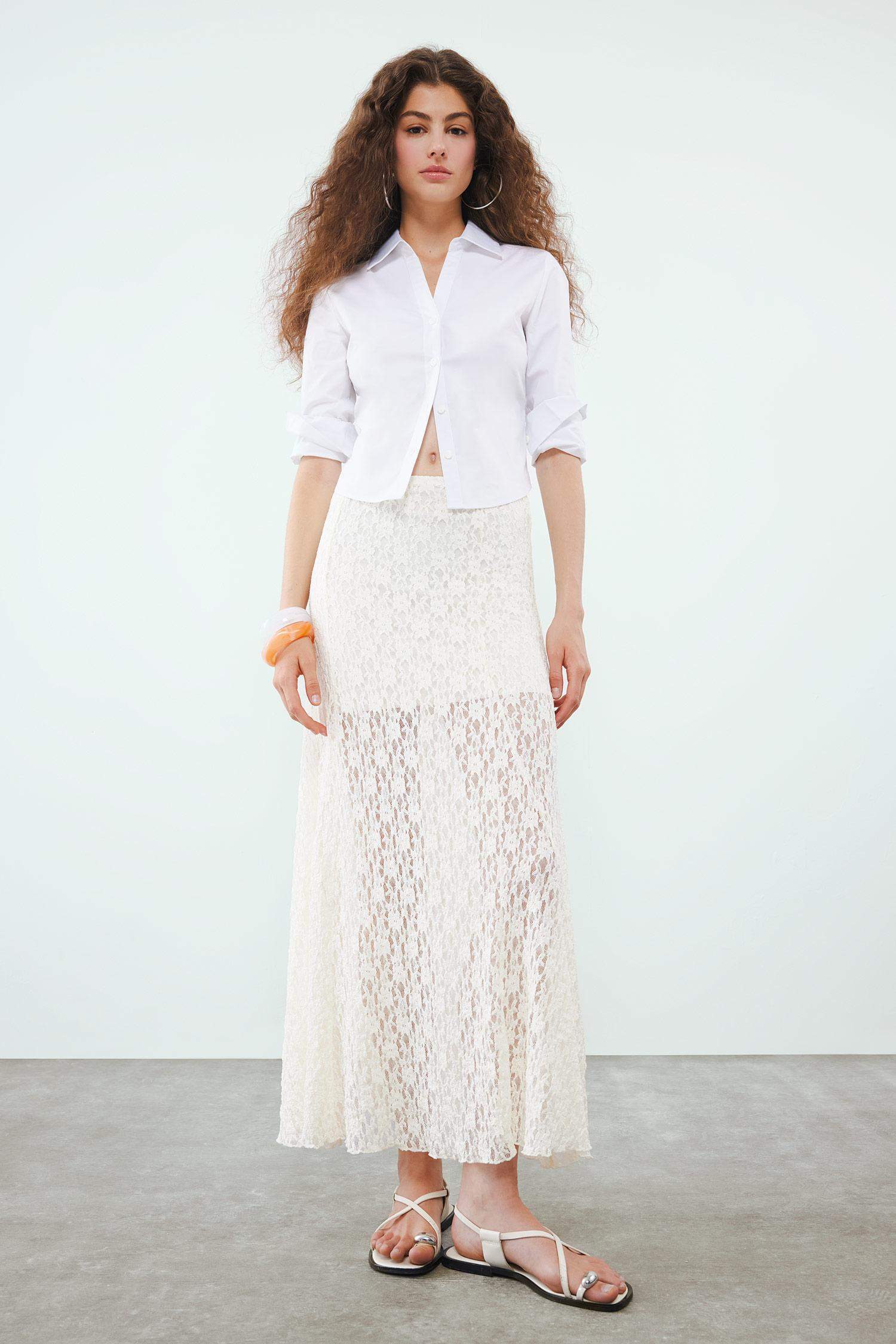 Lace High Waist Maxi Knitted Skirt