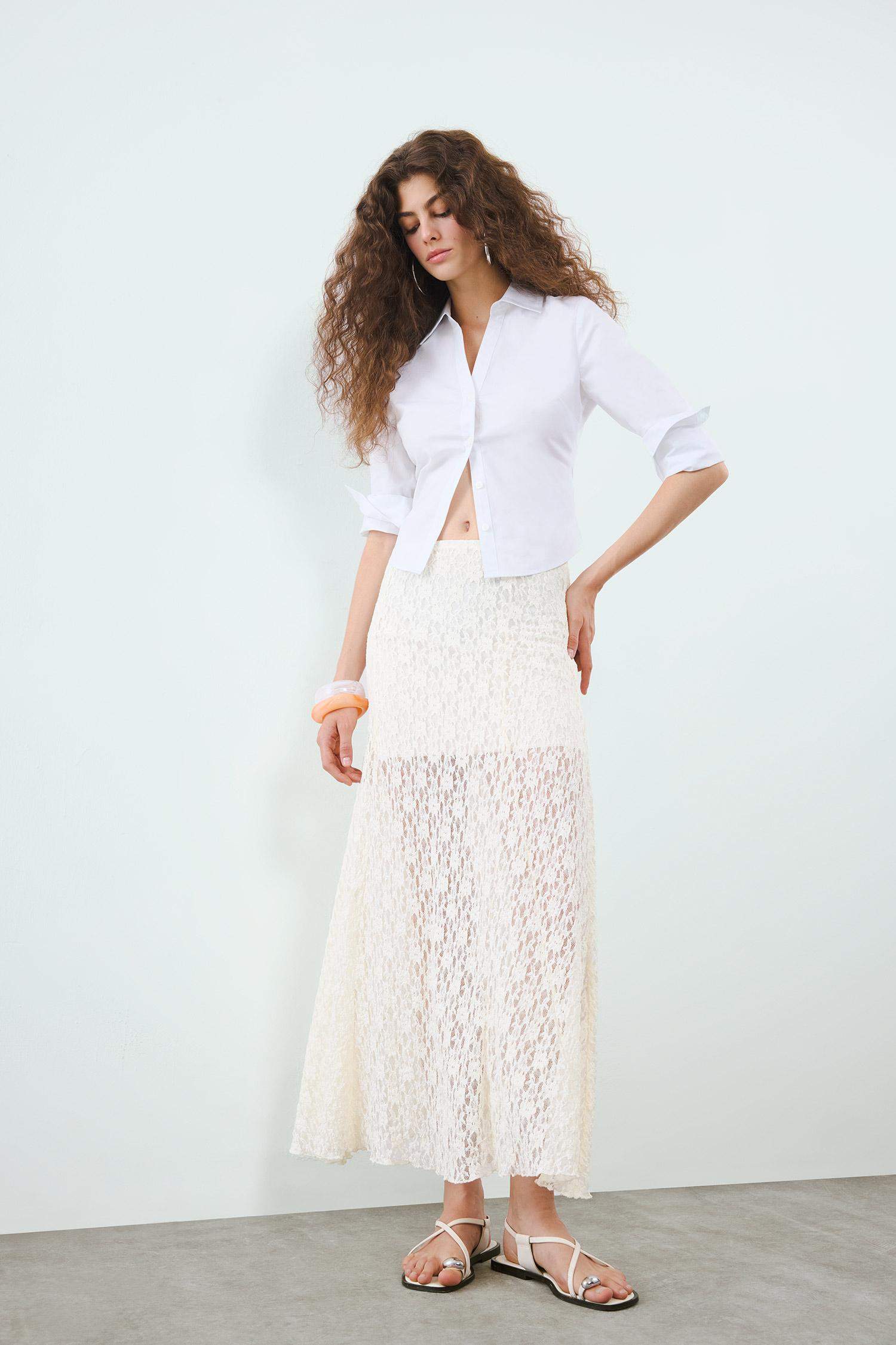 Lace High Waist Maxi Knitted Skirt