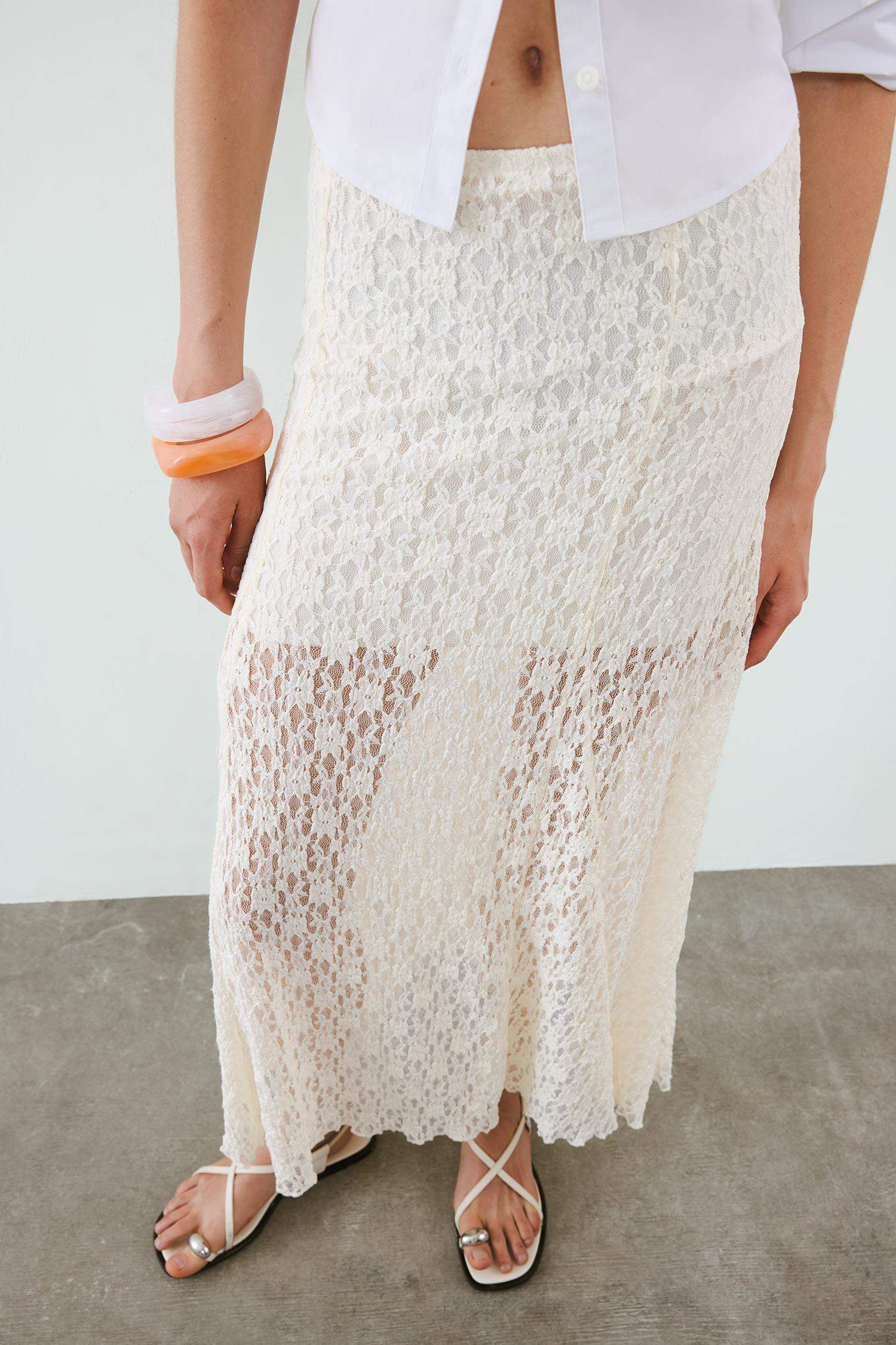 Lace High Waist Maxi Knitted Skirt