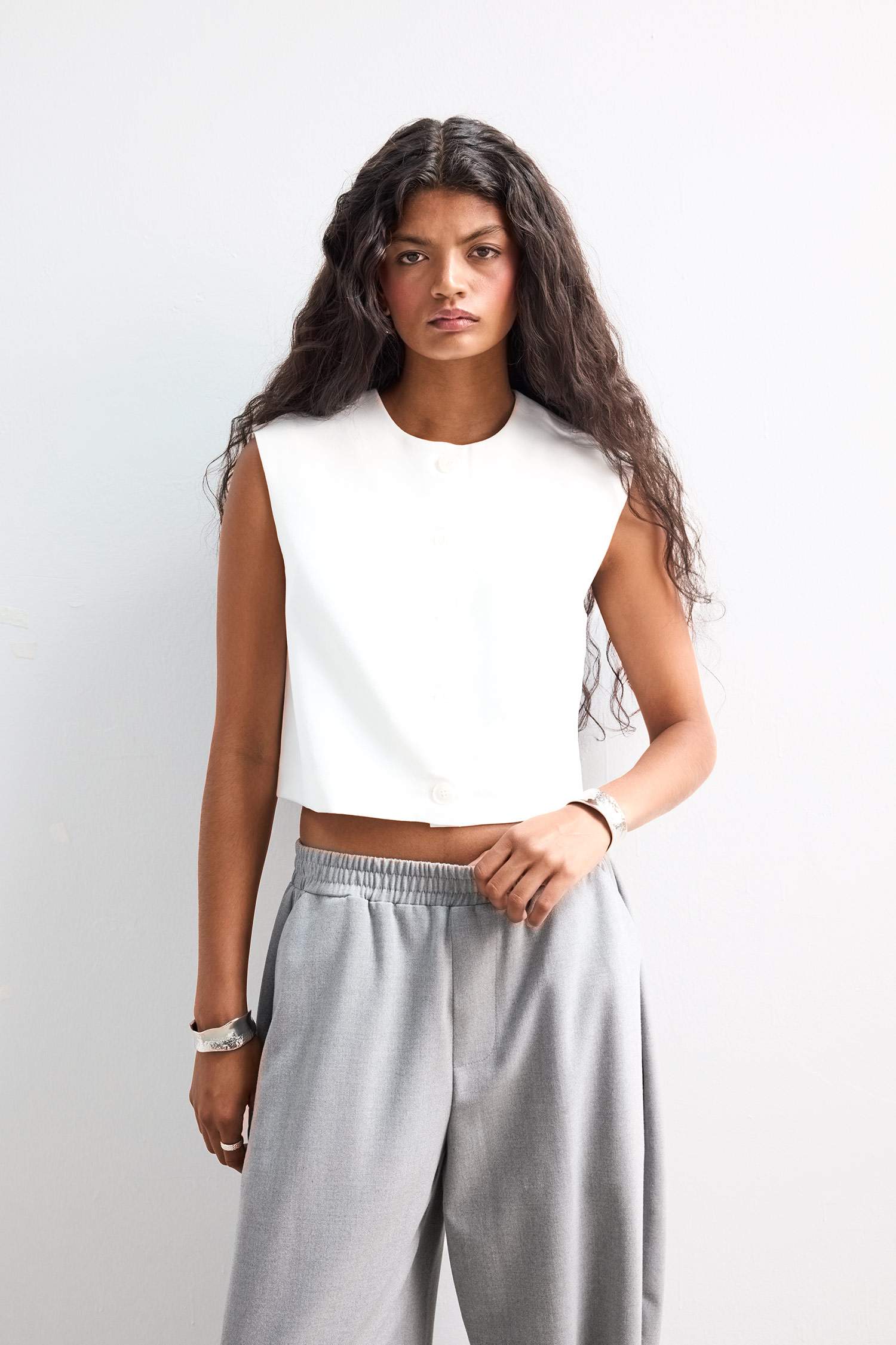 Crop Crew Neck Crepe Vest