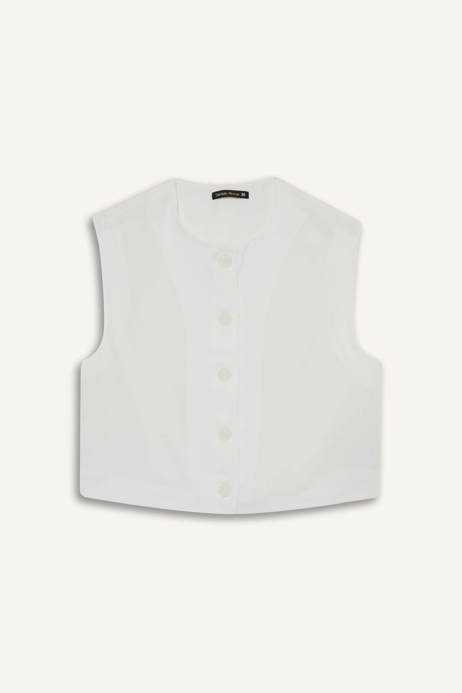 Crop Crew Neck Crepe Vest