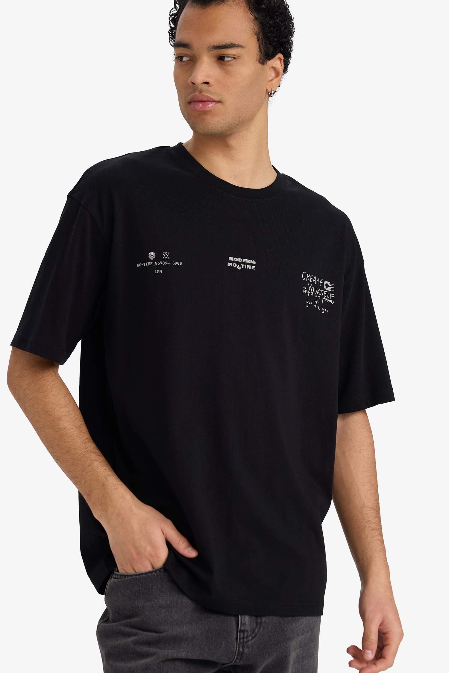 %100 Pamuk Boxy Fit Baskılı Tişört