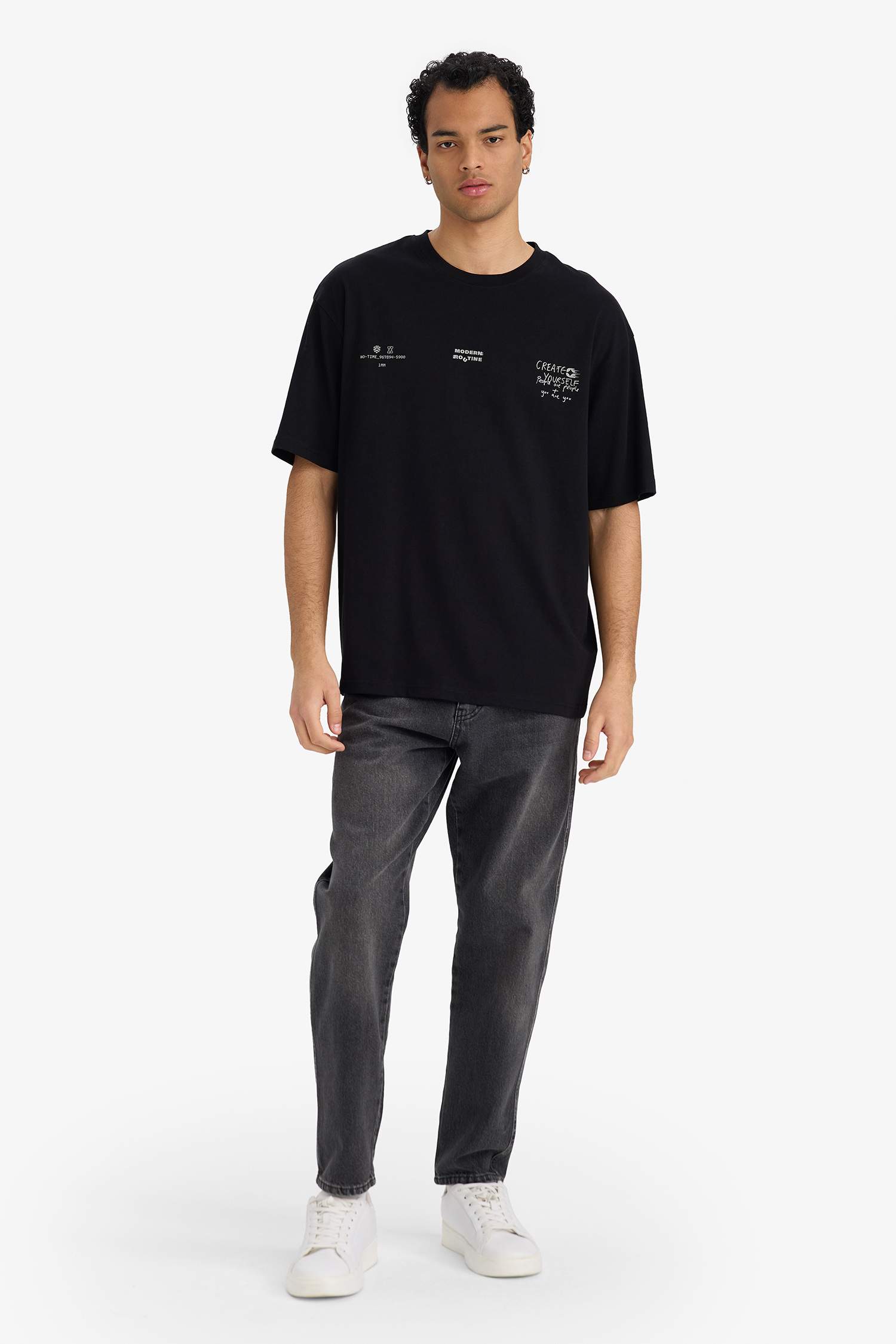 %100 Pamuk Boxy Fit Baskılı Tişört