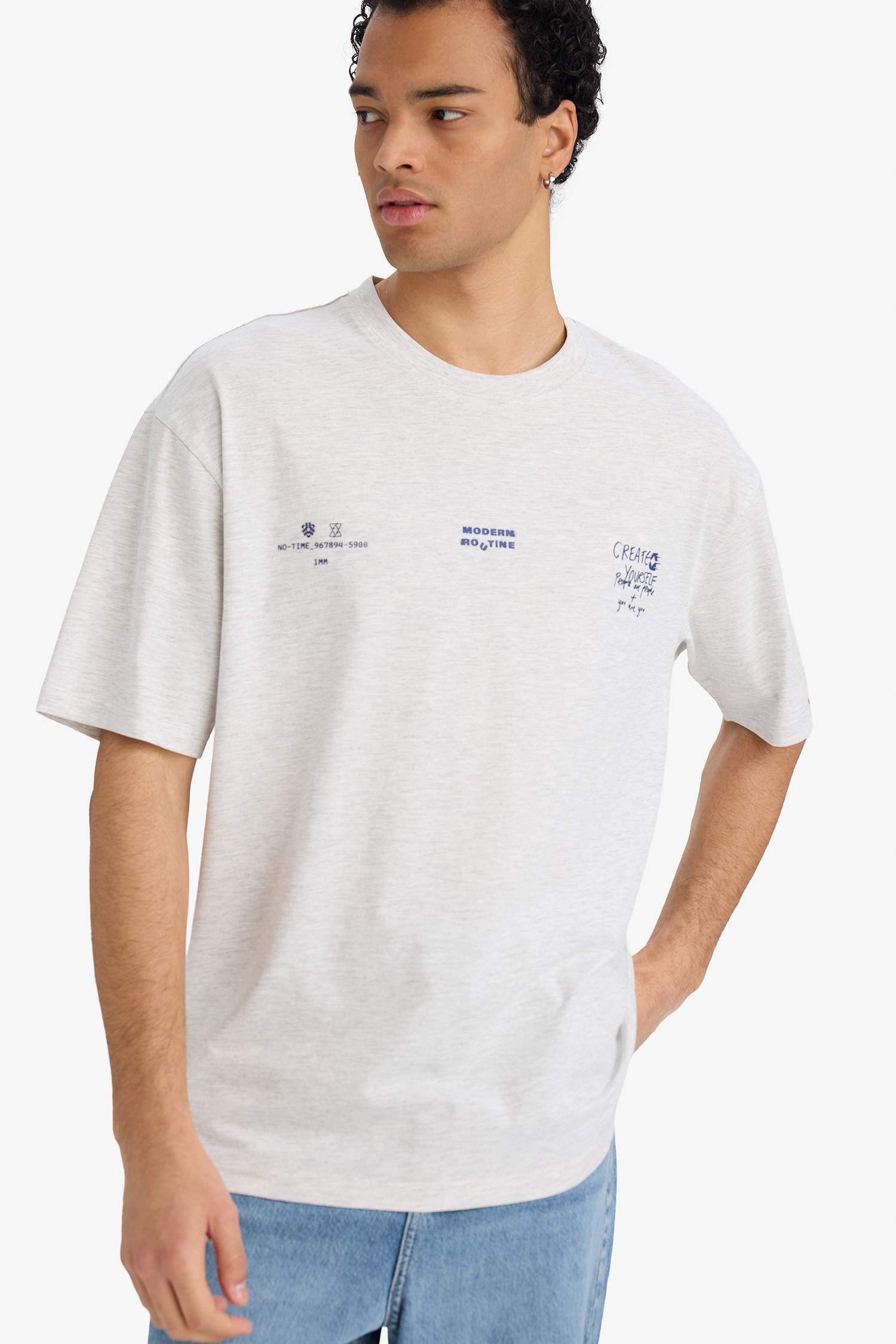 T-shirt boxy à col rond et manches courtes imprimé