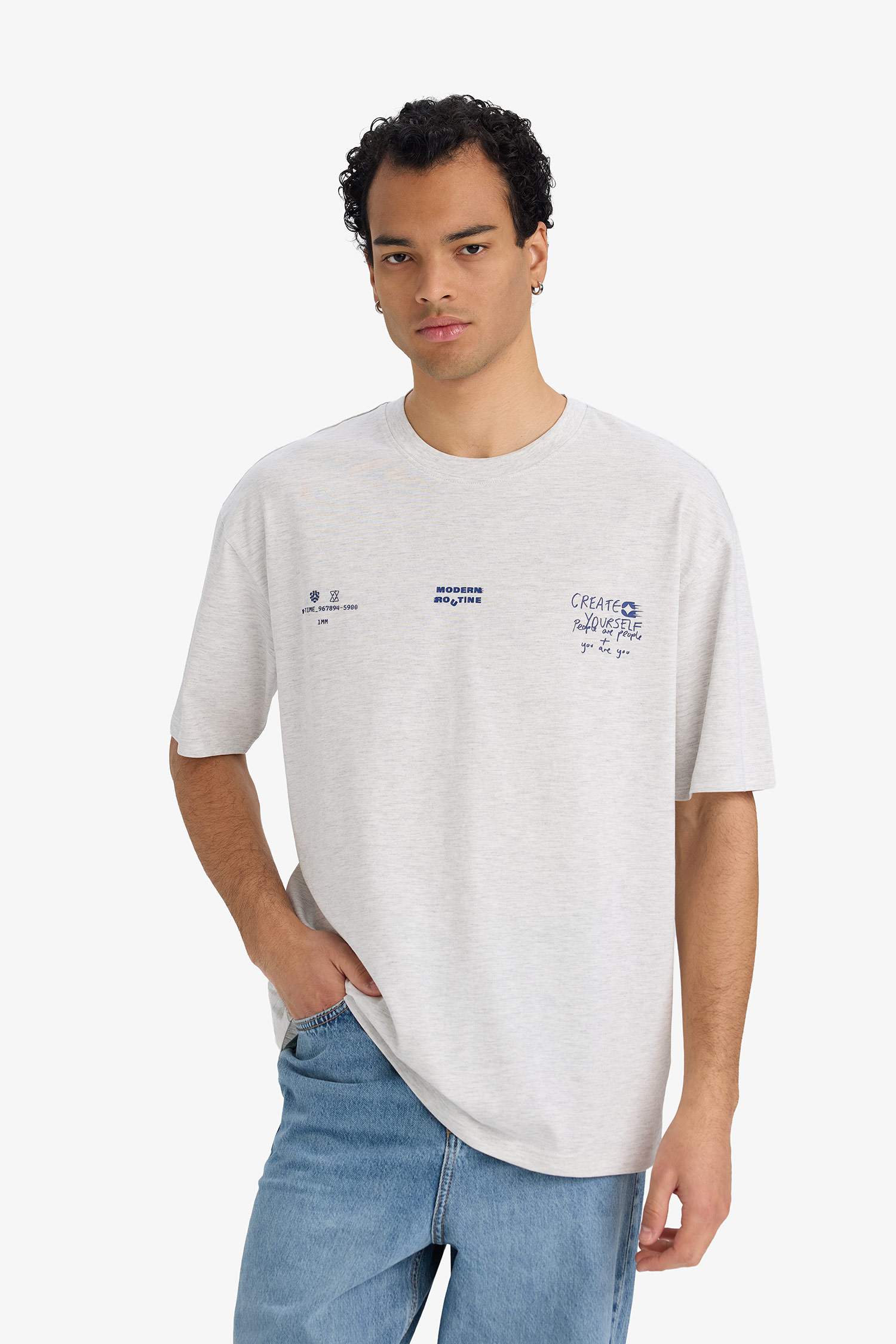 T-shirt boxy à col rond et manches courtes imprimé