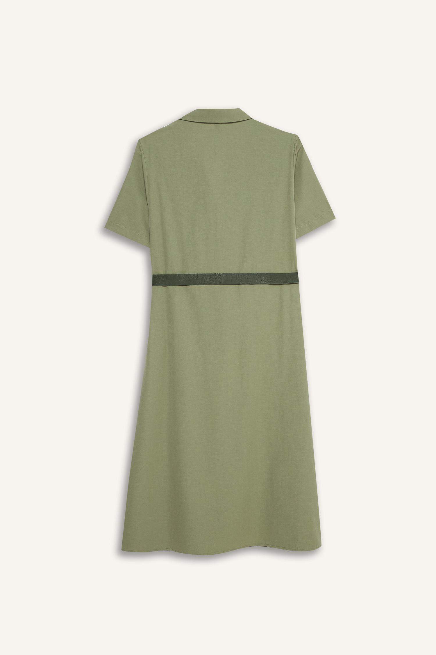 Gömlek Yaka Poplin Kısa Kollu Elbise