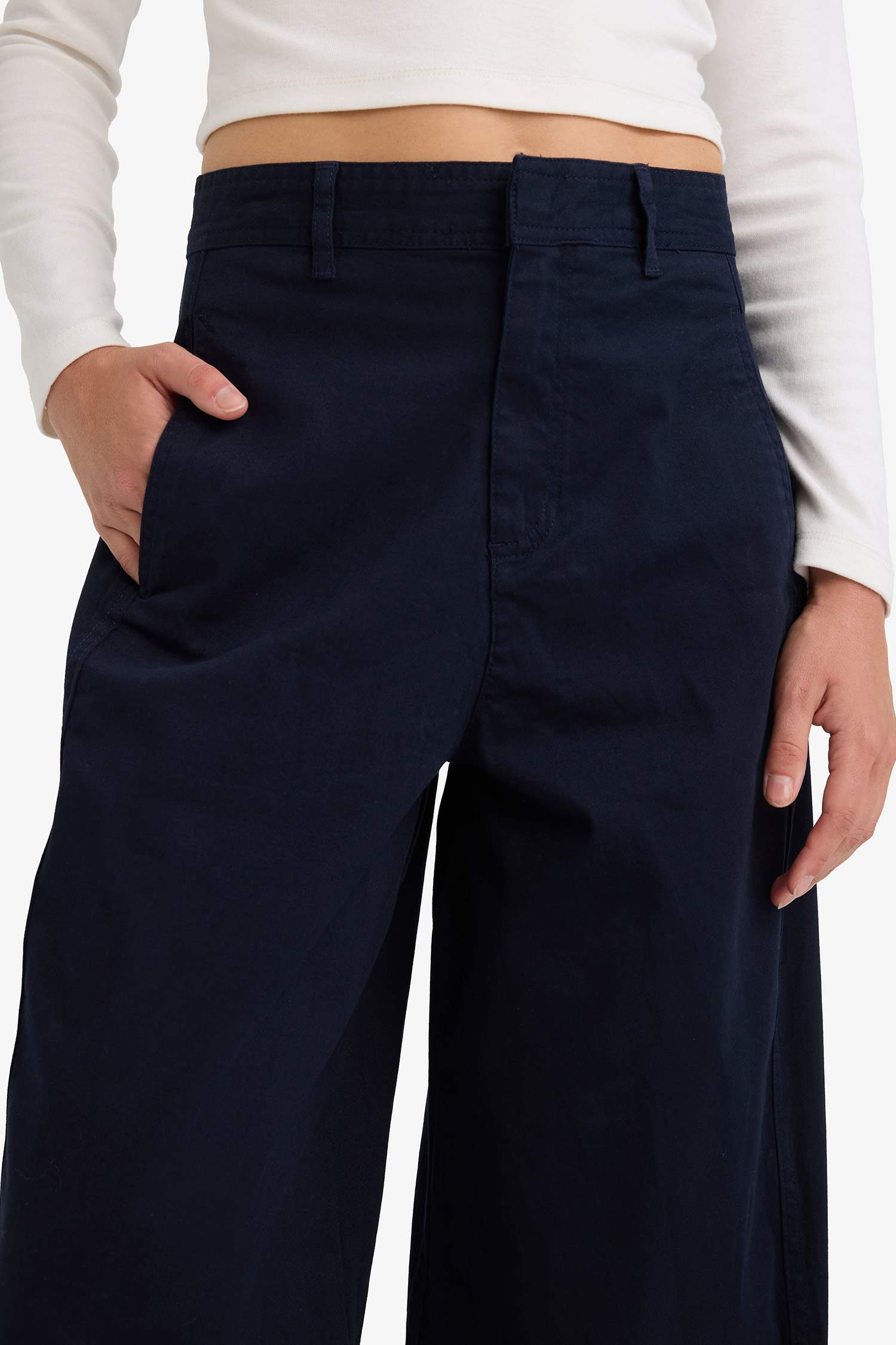 Barrel Fit Çift Cepli Yüksek Bel Düz Paça Gabardin Pantolon