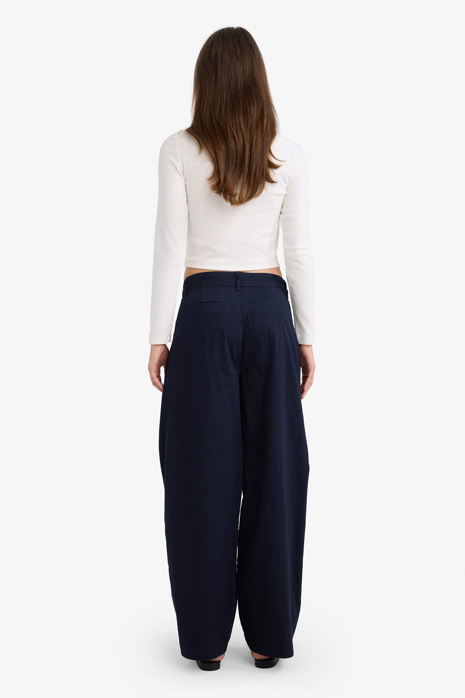 Barrel Fit Çift Cepli Yüksek Bel Düz Paça Gabardin Pantolon