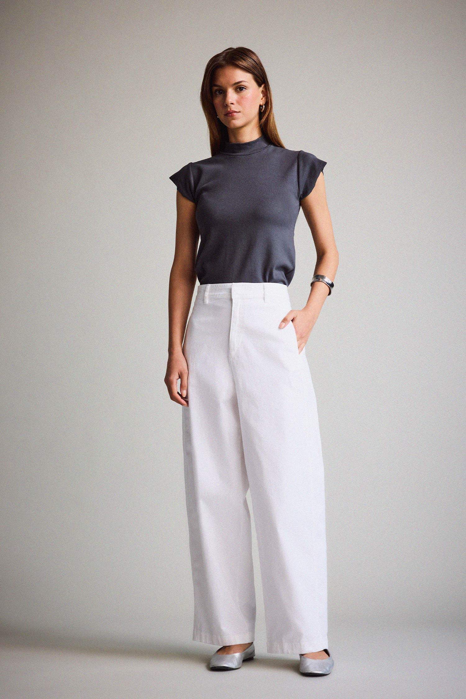 Barrel Fit Çift Cepli Yüksek Bel Düz Paça Gabardin Pantolon