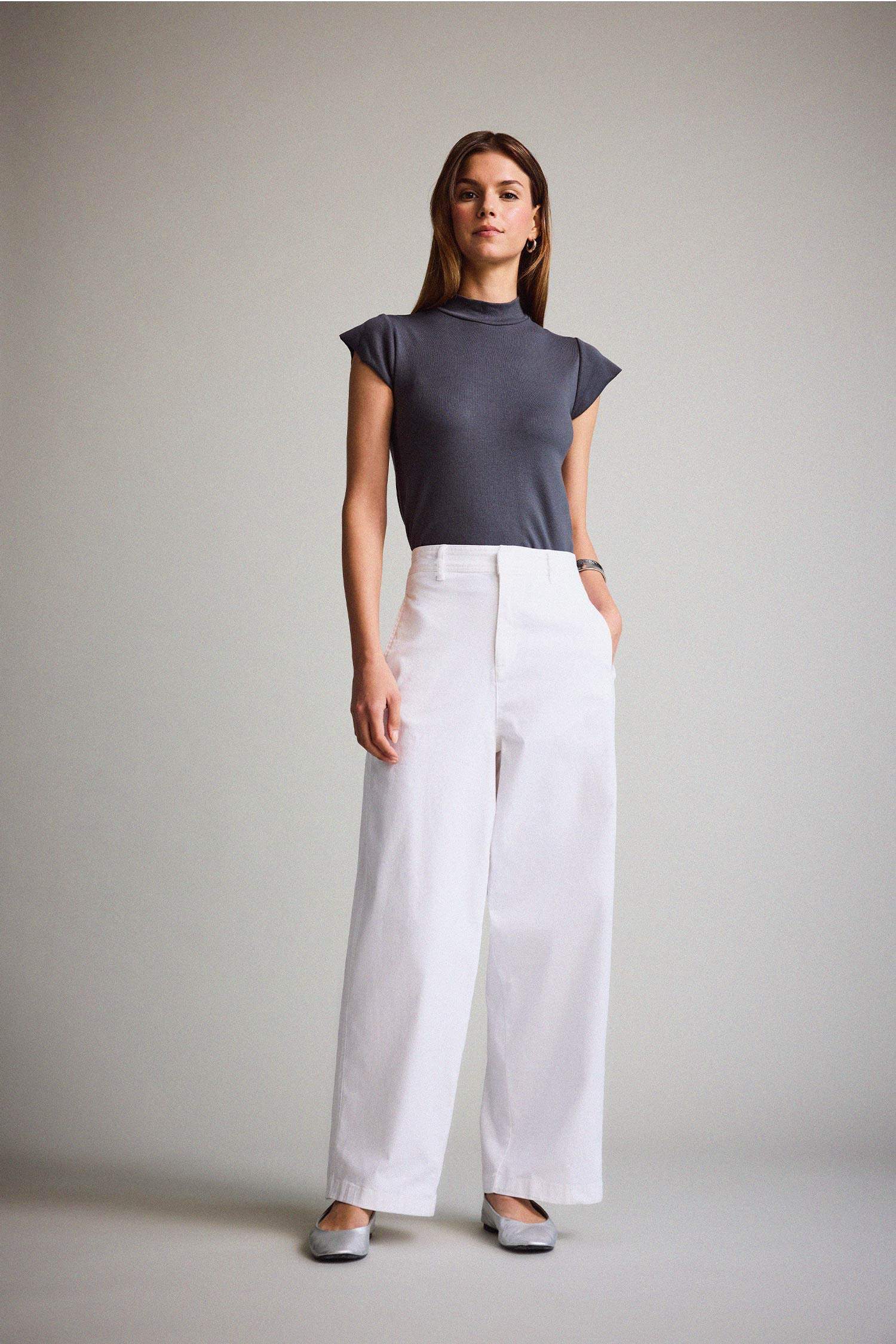 Barrel Fit Çift Cepli Yüksek Bel Düz Paça Gabardin Pantolon