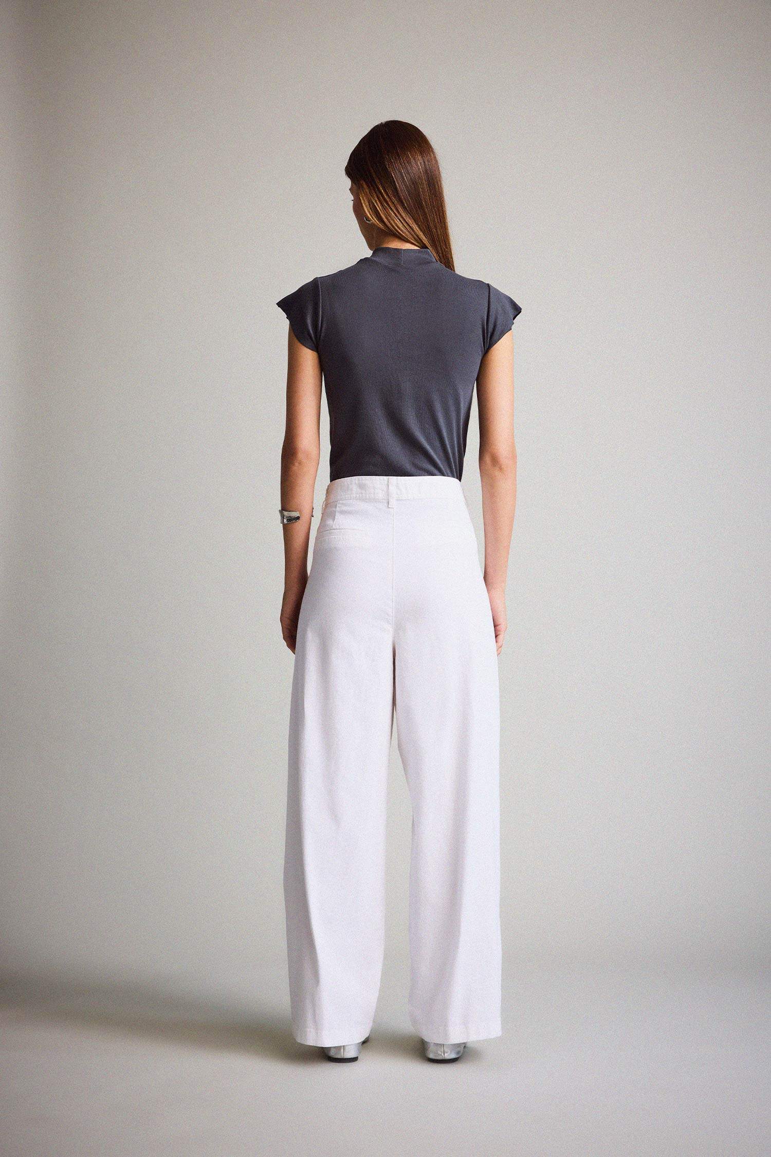 Barrel Fit Çift Cepli Yüksek Bel Düz Paça Gabardin Pantolon