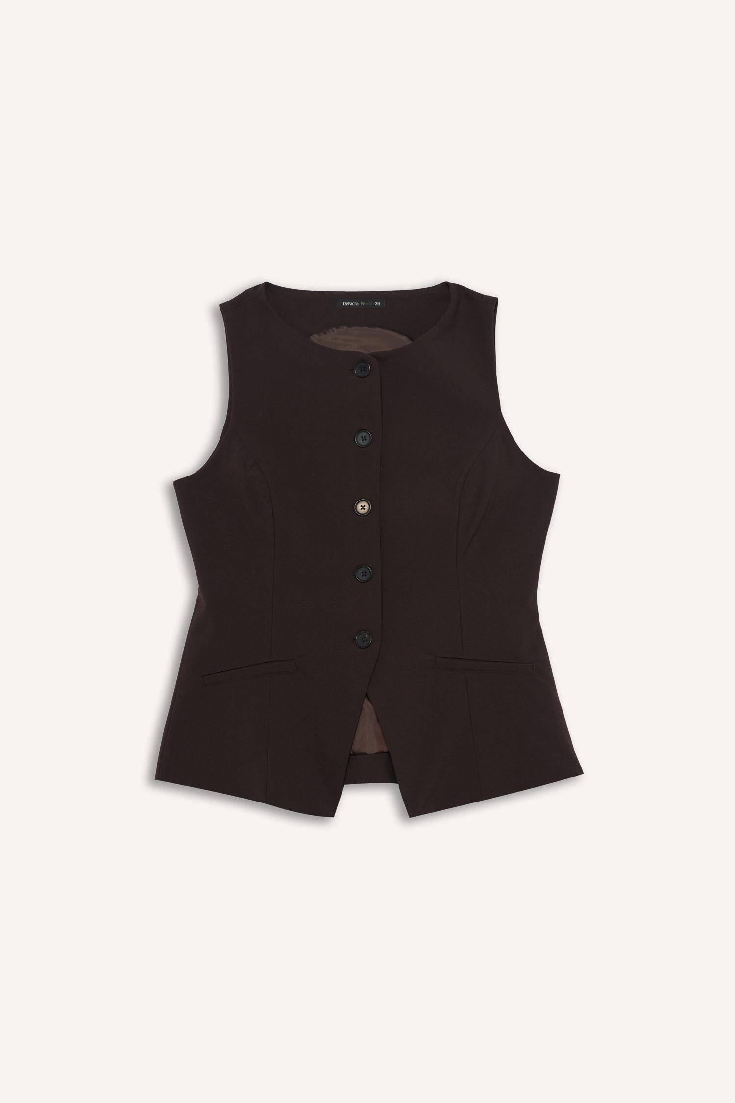 Fitted Bisiklet Yaka Düğmeli Yelek