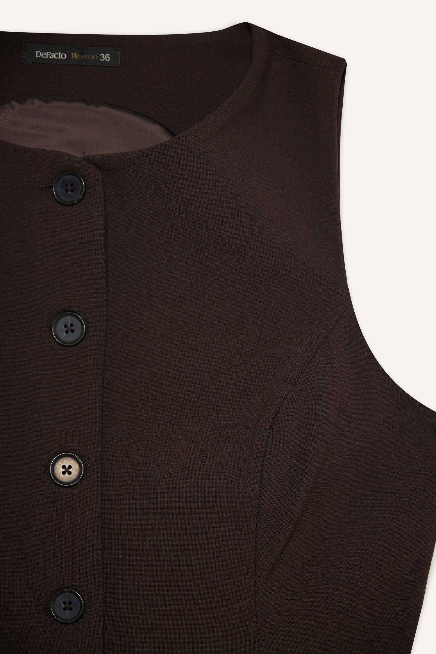 Fitted Bisiklet Yaka Düğmeli Yelek