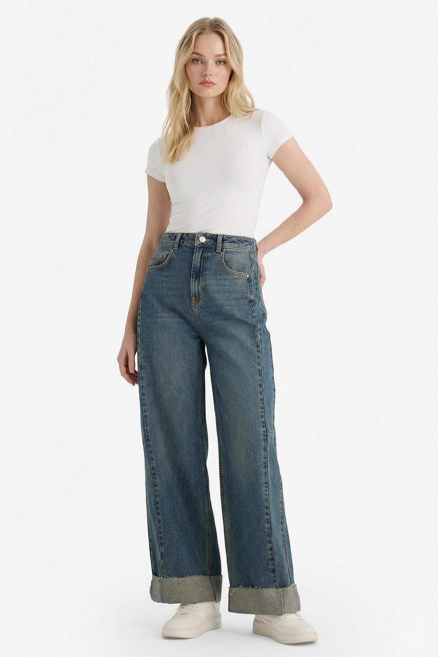 بنطلون جينز باريل فيت برجل عادية وخصر عالي