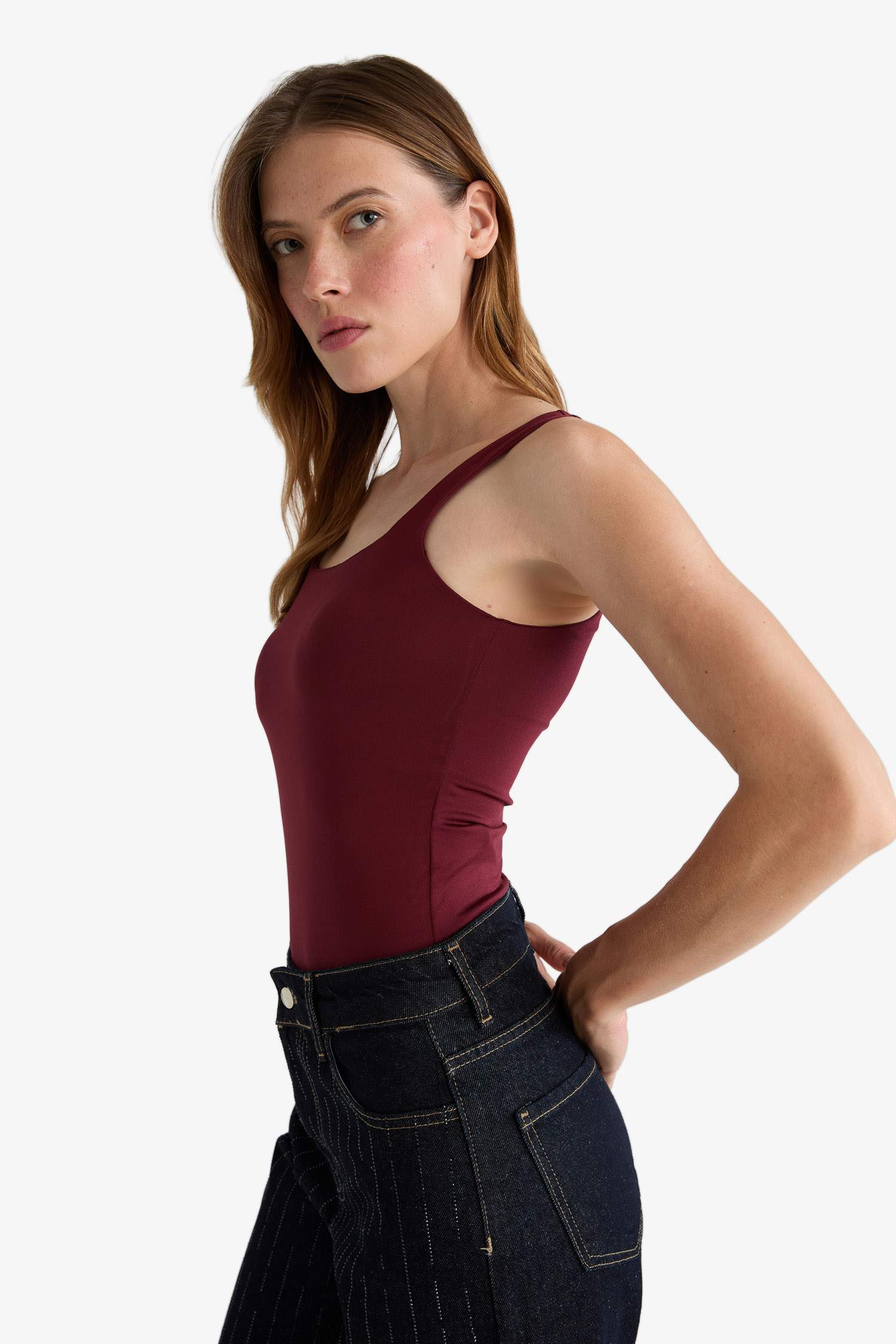 Body à bretelles et col carré avec boutons-pression