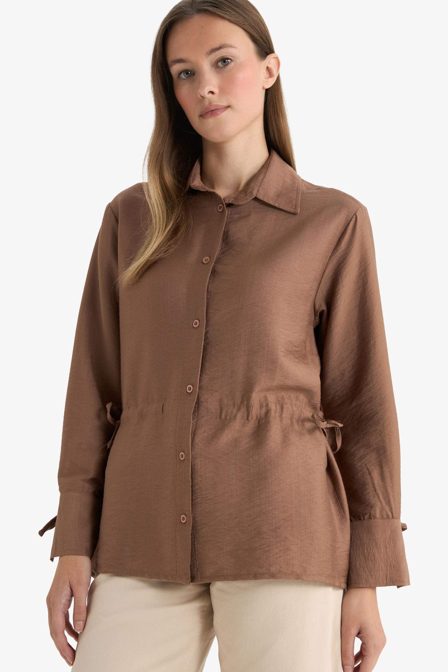 Regular Fit Shirt Collar Long Sleeve Tunic