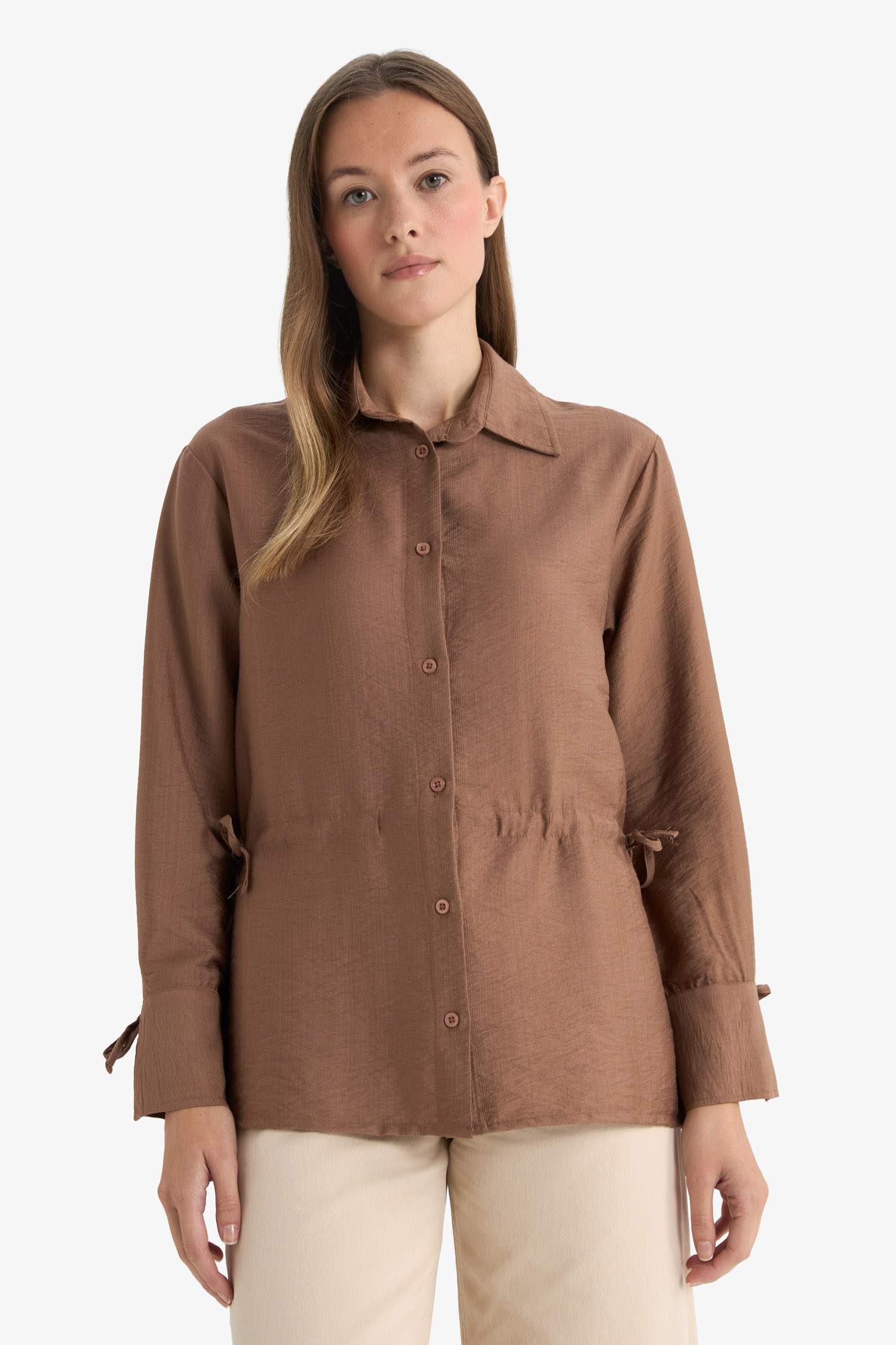 Regular Fit Shirt Collar Long Sleeve Tunic
