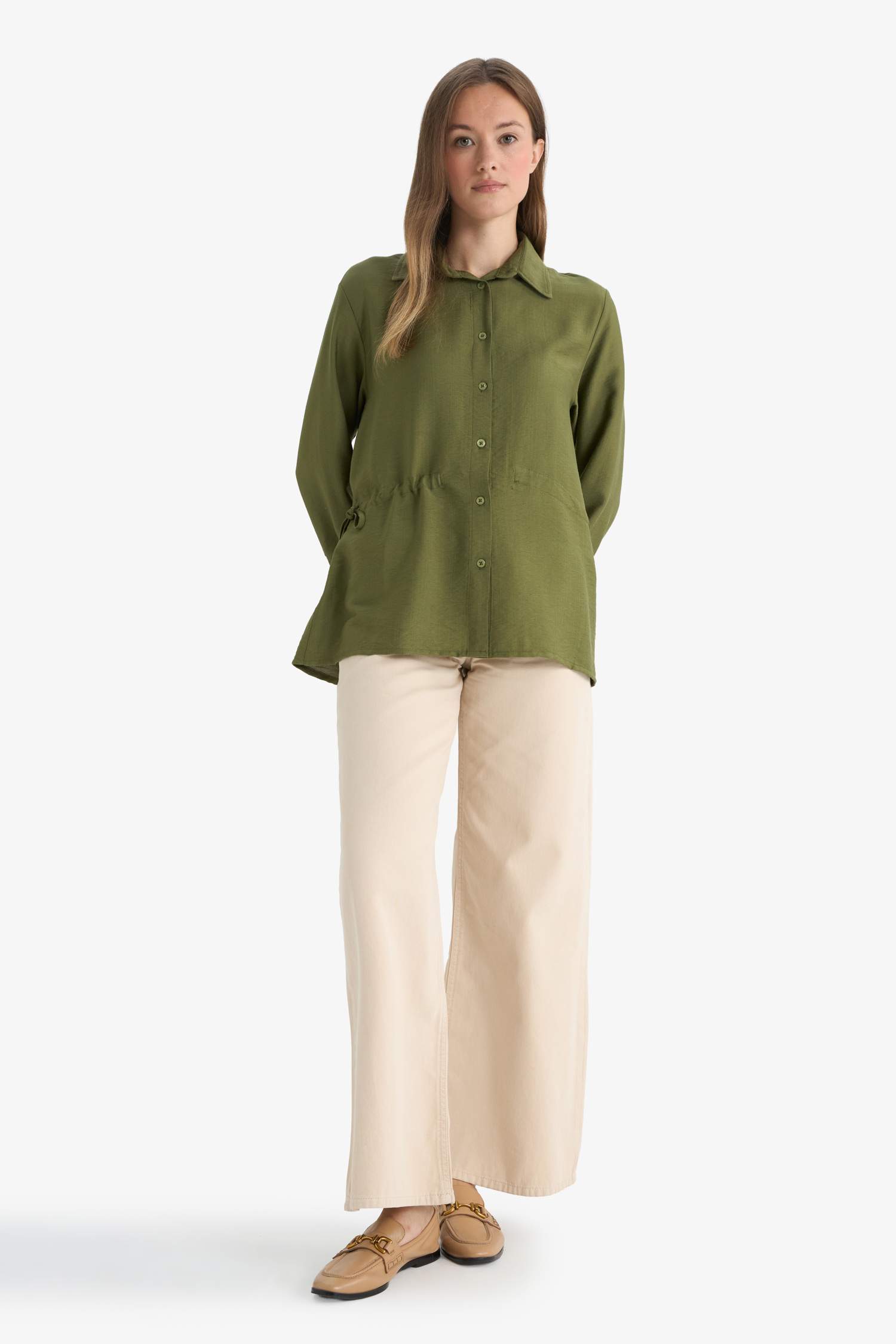 تونيك كم طويل قصة عادية بياقة قميص