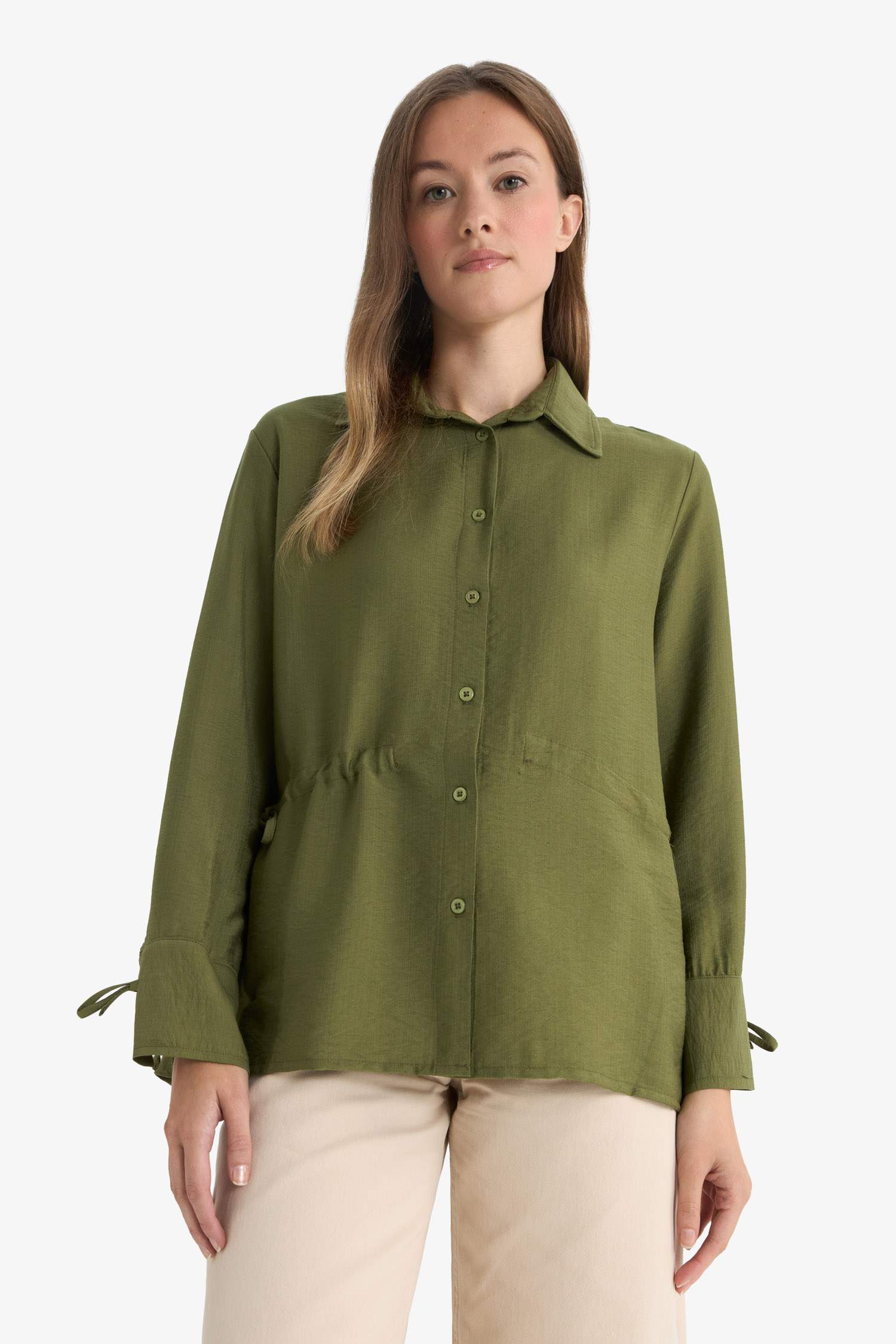 تونيك كم طويل قصة عادية بياقة قميص