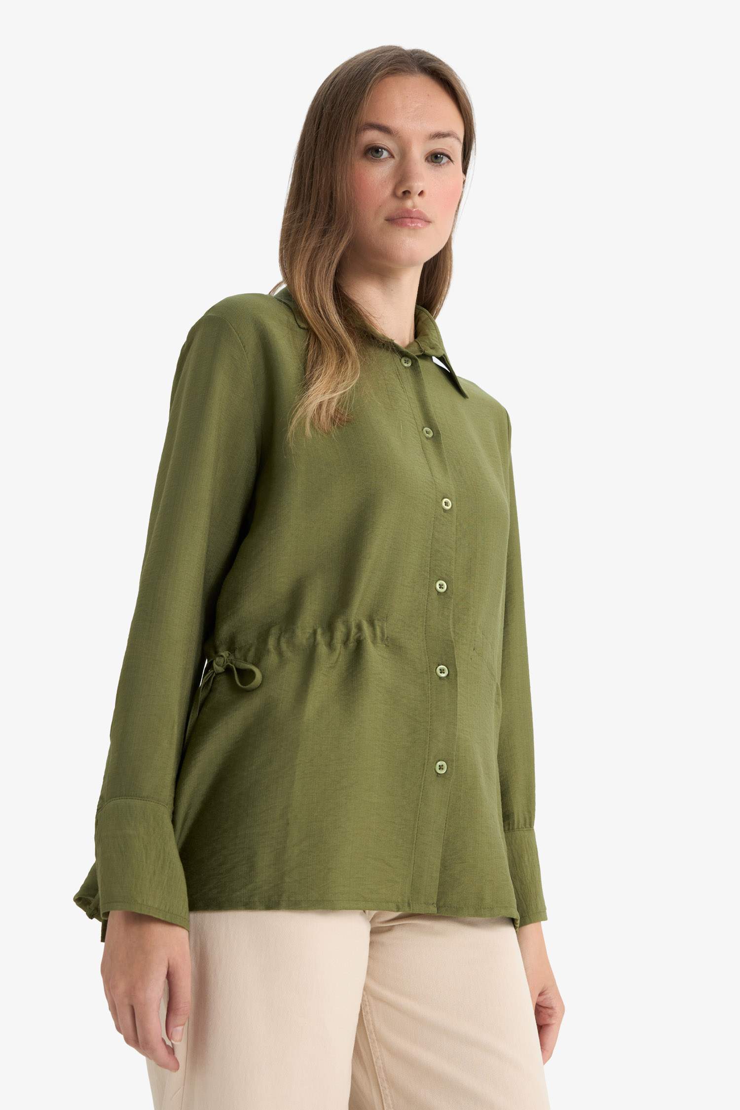 تونيك كم طويل قصة عادية بياقة قميص